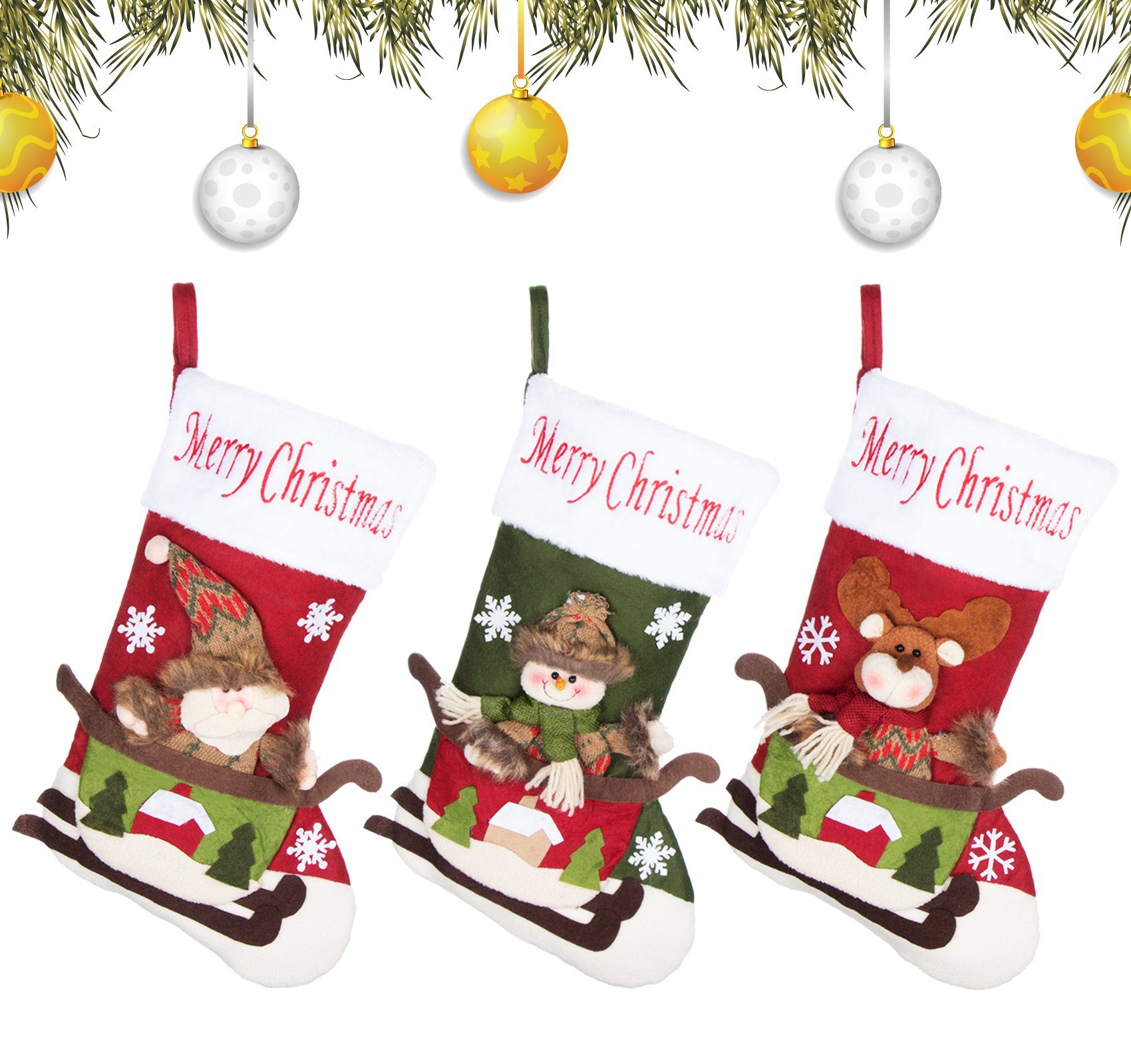 (3-tlg), Perfekt Nikolausstrumpf Weihnachtsdekor Geschenktasche Homewit Christbaumschmuck Socken Weihnachtsstrumpf Sackleinen