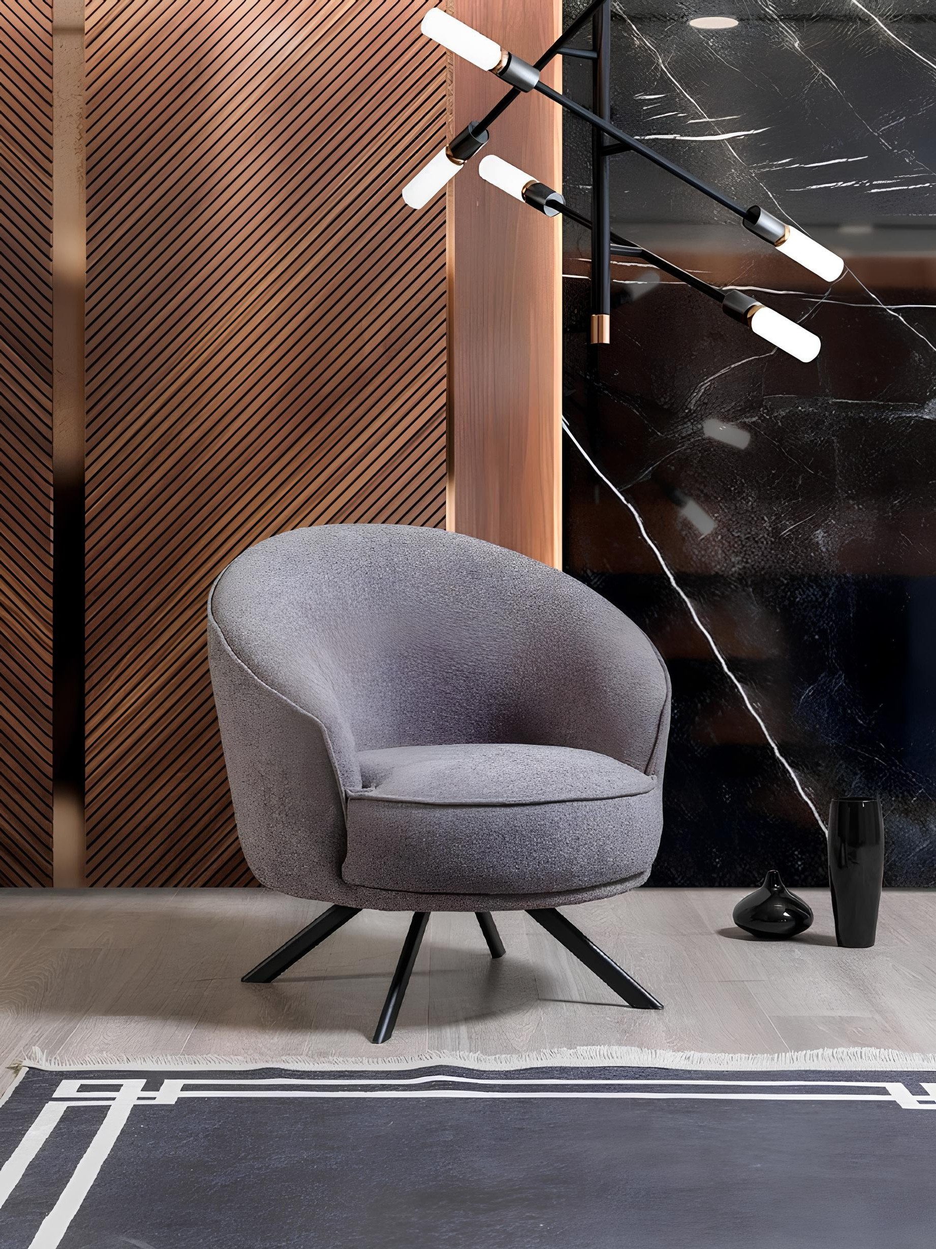 Xlmoebel Loungesessel Modernes Grau Sessel mit Edelstahlfüßen Stoffsessel aus Polyester (1-St., Sessel), Hergestellt in Europa