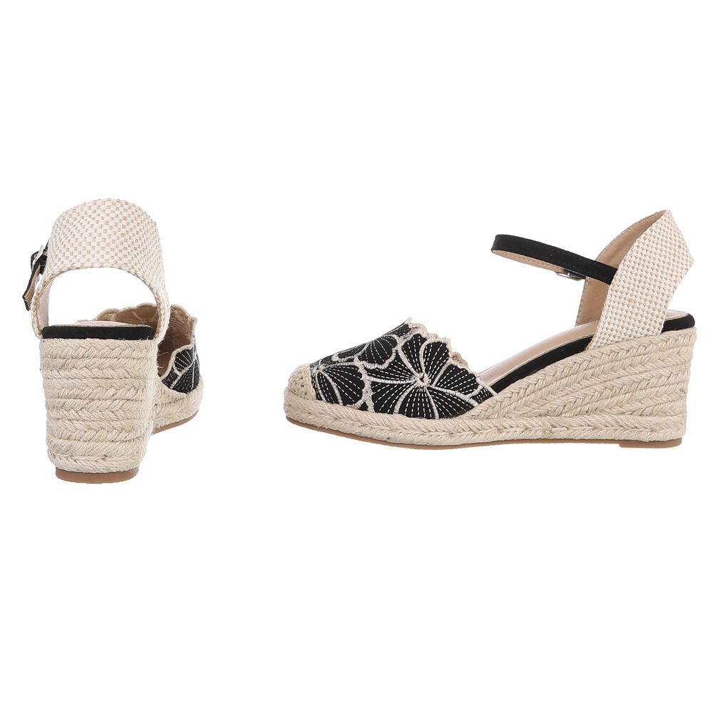 Ital-Design Beige Wedges mit Blumenstickerei – Sommerliche Eleganz Schnürpumps (89372896) Keilabsatz/Wedge Pumps in Schwarz