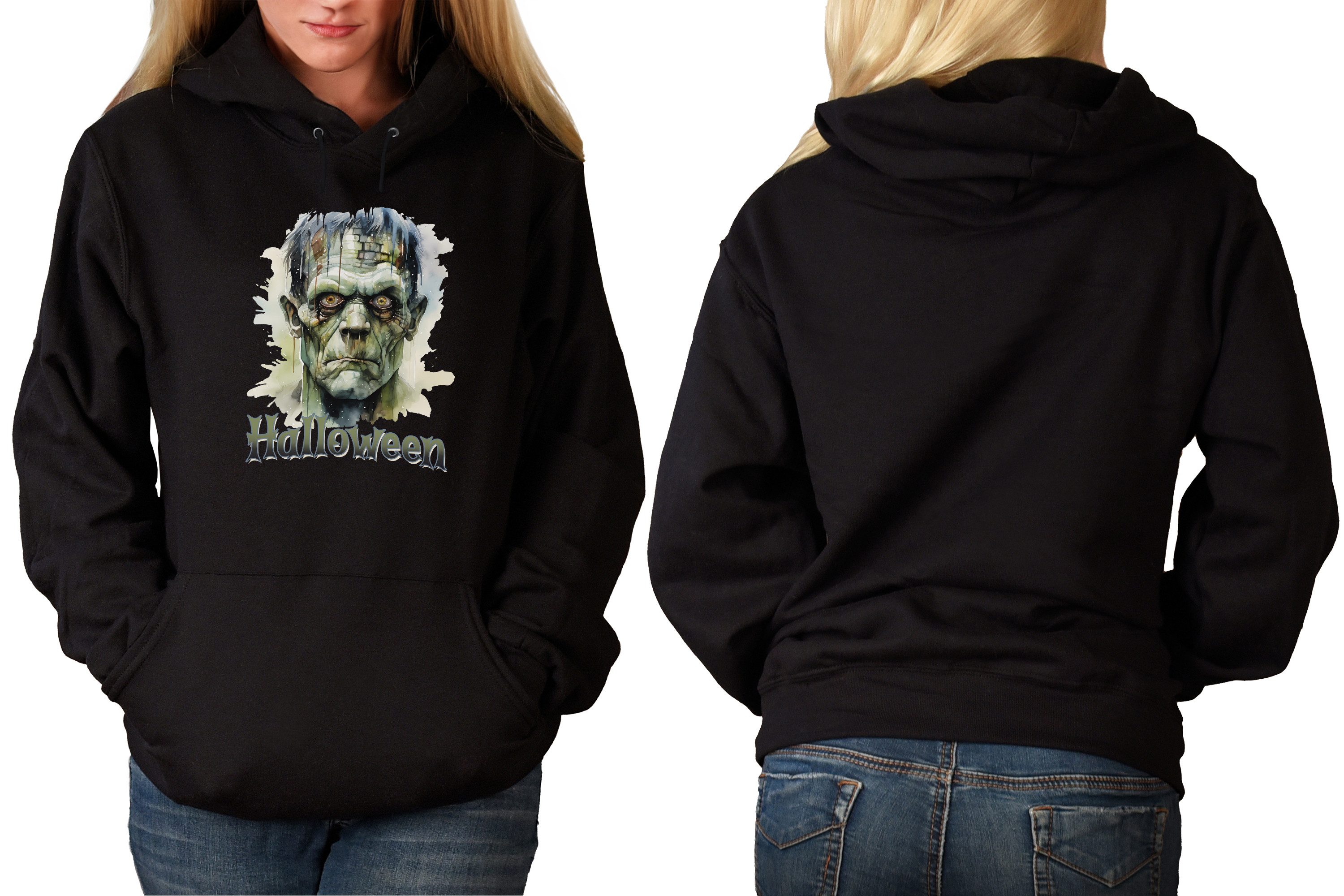 MyDesign24 Hoodie Halloween Kapuzen Pulli - Frankenstein Gesicht Herren und Damen Kapuzensweater - Halloween Hoodie i393