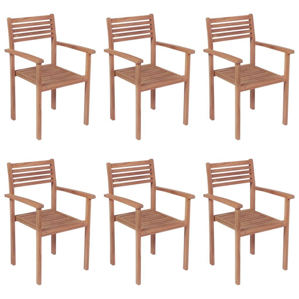furnicato Gartenstuhl Stapelbare Gartenstühle mit Massivholz 6 Kissen Stk. Teak