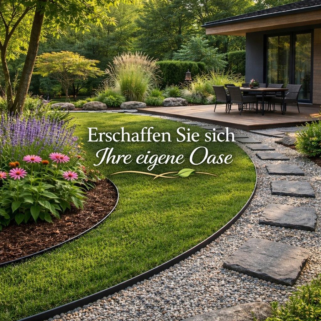 BigDean Rasenkante Flexible Beeteinfassung mit optimaler Höhe ideal für Kieswege, LxH: 1000x6 cm, Set, Rasenkante 10 m x 6 cm inklusive 20 Erdnägeln und 100 Öse – Bild 3 von 5
