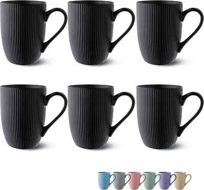 Cosumy Tasse 6 teilig 350 ml - Kaffeetassen Set Gross - Kaffee Becher Modern Matt, Keramik, Auch als Teebecher, Teetasse, Lungo Tasse - Mit Streifenmuster
