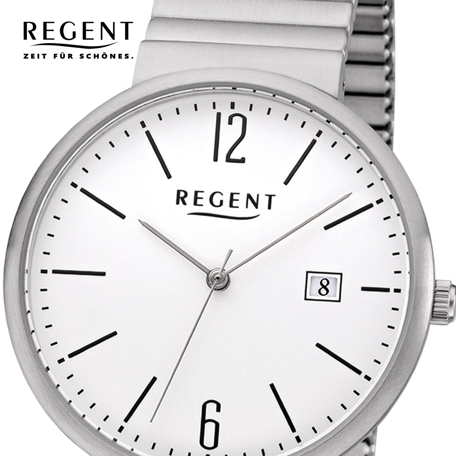 Metallarmband mittel Quarz, Armbanduhr Regent Metall rund, Quarzuhr Uhr Regent (ca. Herren Herren F-1200 38mm),