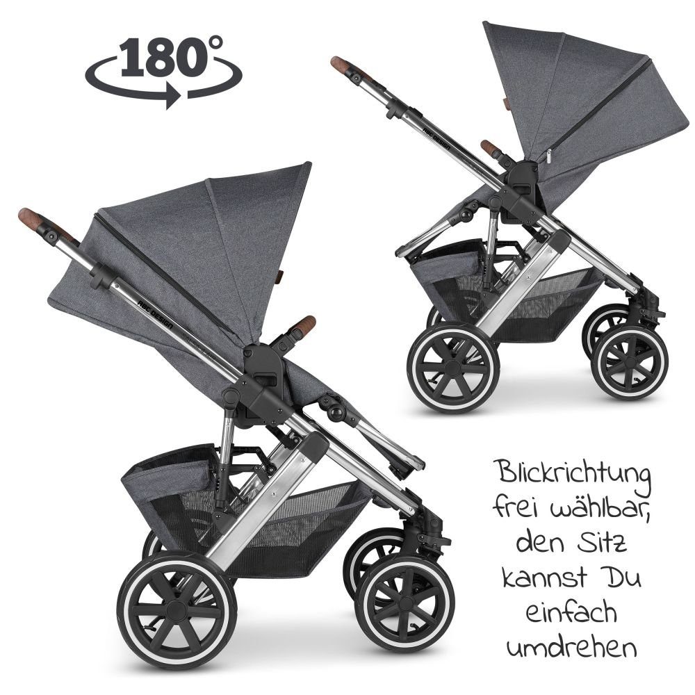ABC (7-tlg), 4 Edition Air Babywanne, Diamond Regenschutz Lufträdern, Kombi-Kinderwagen - mit - Design Buggy Sportsitz, Asphalt, Salsa Kinderwagen