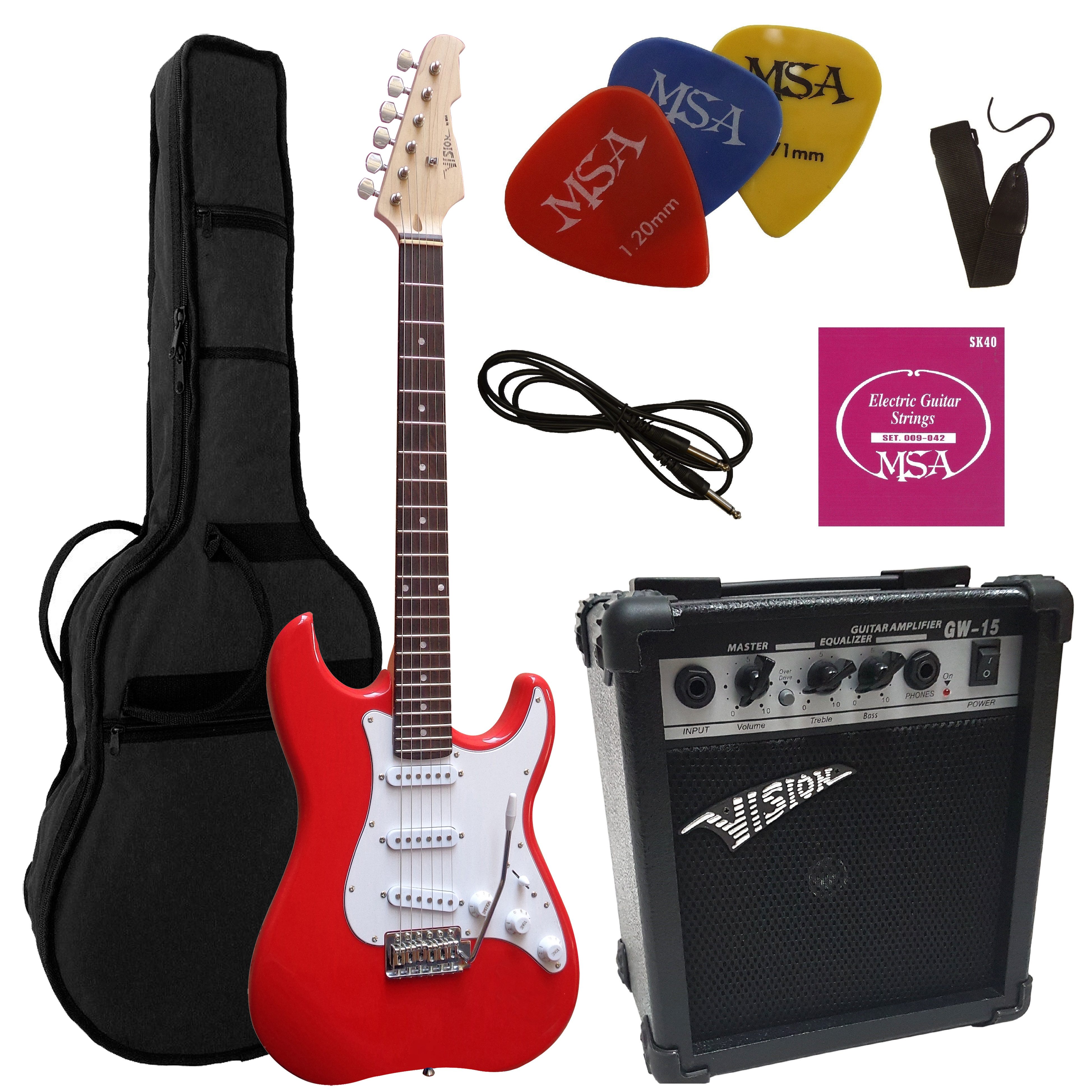 MSA E-Gitarre ST5, Elektrogitarre im Set, mit 20 Watt Verstärker, Tasche, Band,Saiten, 3xPik, Tremolo