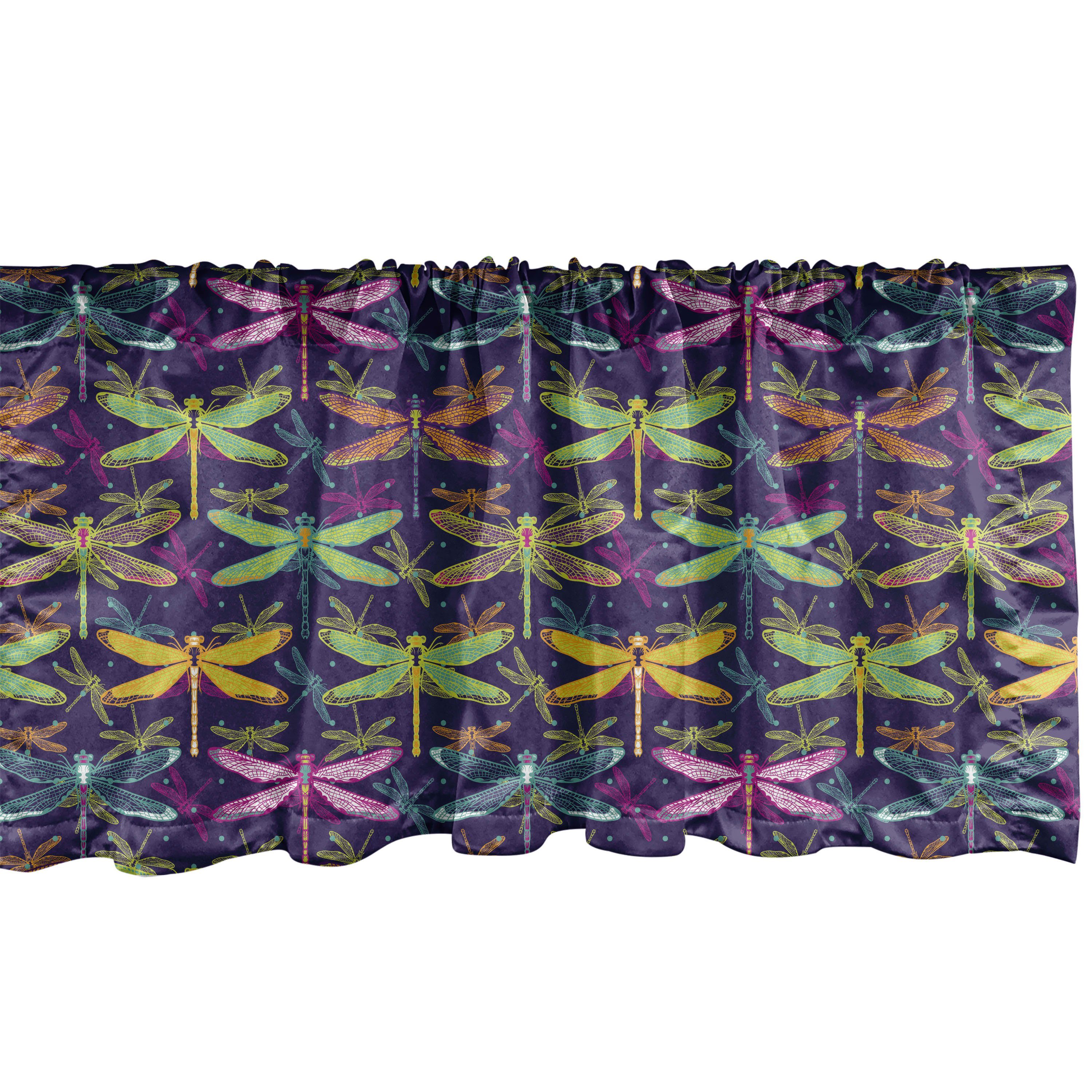 Scheibengardine Vorhang Volant für Küche Schlafzimmer Dekor mit Stangentasche, Abakuhaus, Microfaser, Libelle Bunte Frühlings-Insekten