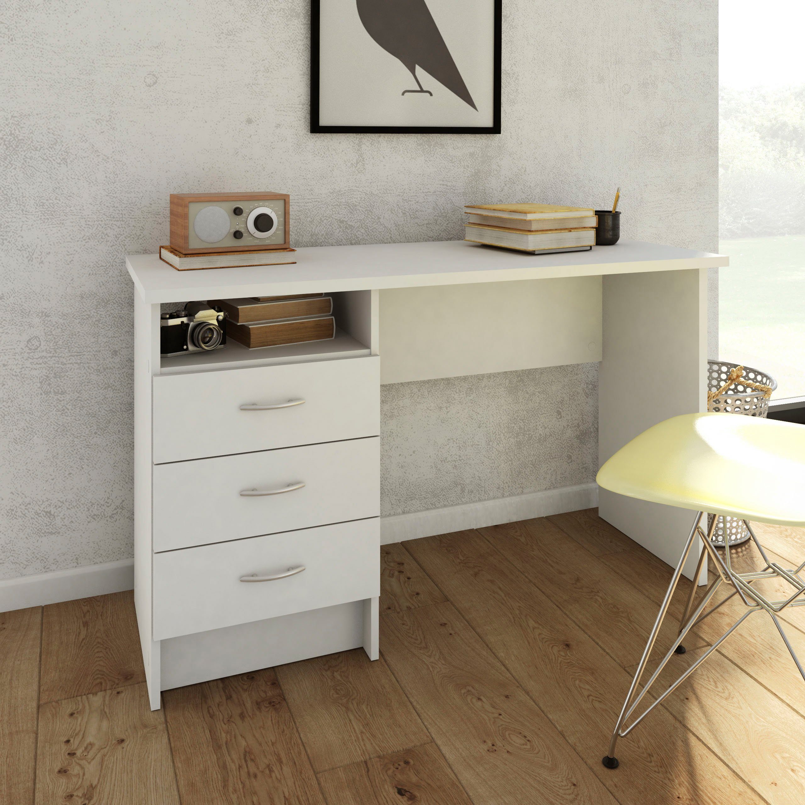 zeitloses Schreibtisch weiß Home mit Stauraummöglichkeiten, affaire Design Plus, vielen