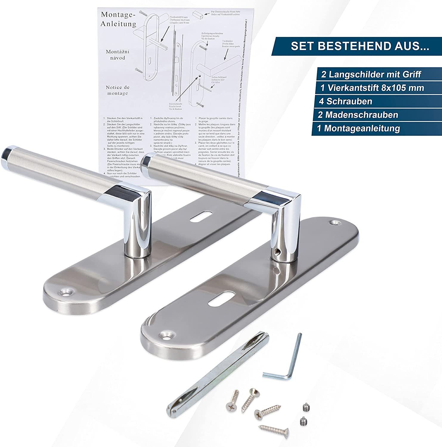Alpertec Türbeschlag Renovierungsgarnitur für 5 Zimmertüren BB und 1x Bad/WC (6 St., Spar-Set), Edelstahl poliert/satiniert