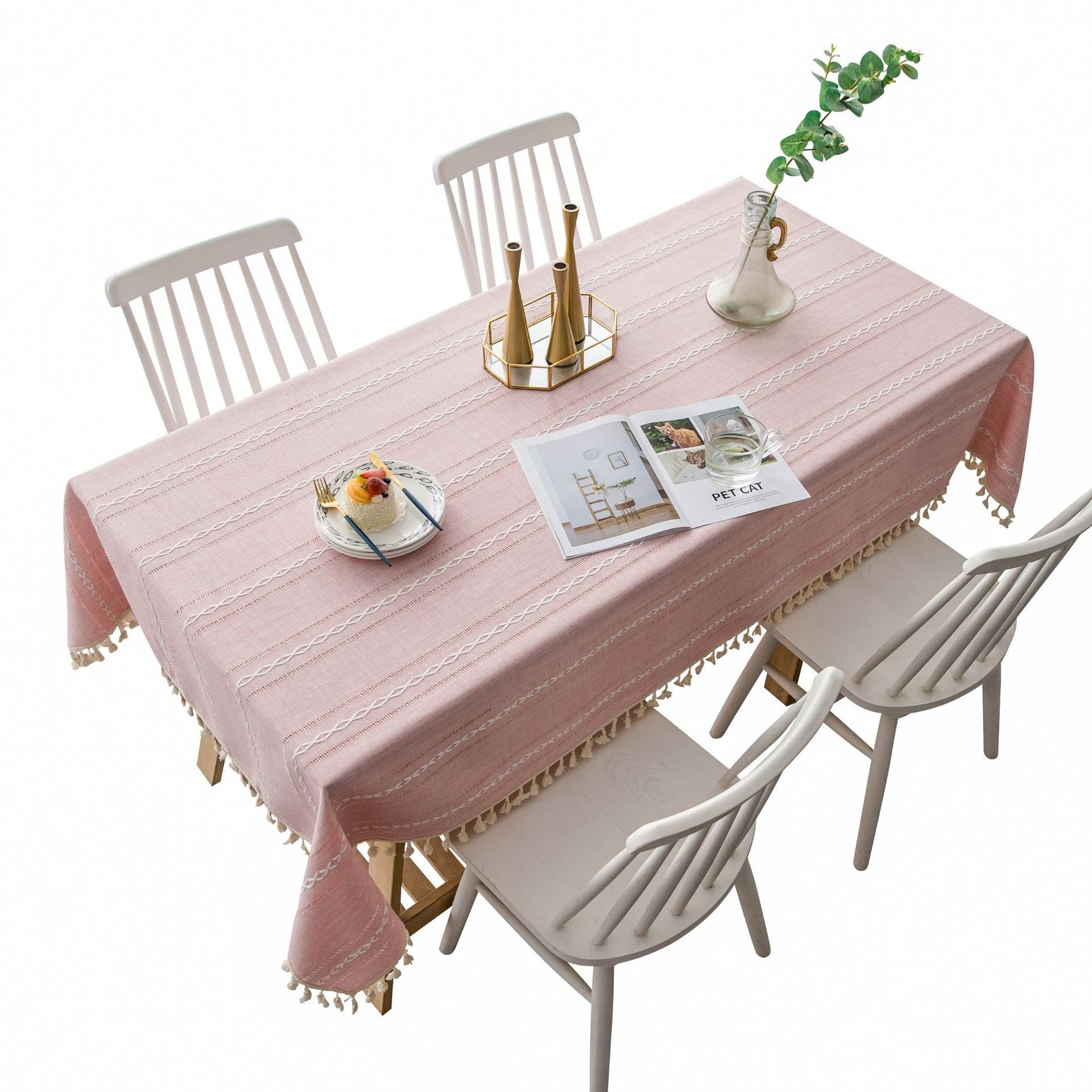 FELIXLEO Tischdecke Tischdecken Quaste für Party Bankett Rosa gestreifte Mulde 140x180cm