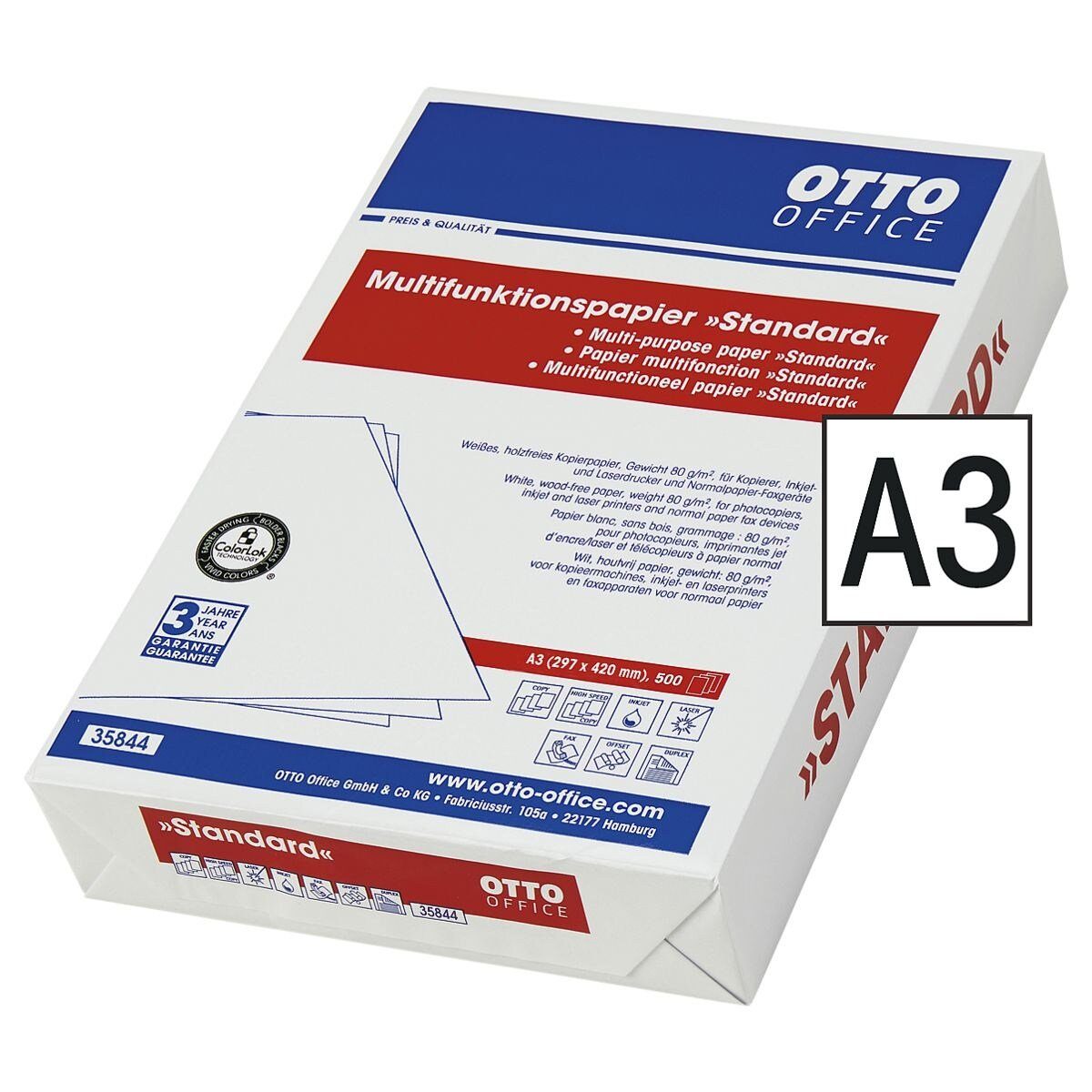 Format Office 500 80 g/m², Otto Office Blatt Druckerpapier A3, 161 DIN Standard, CIE,