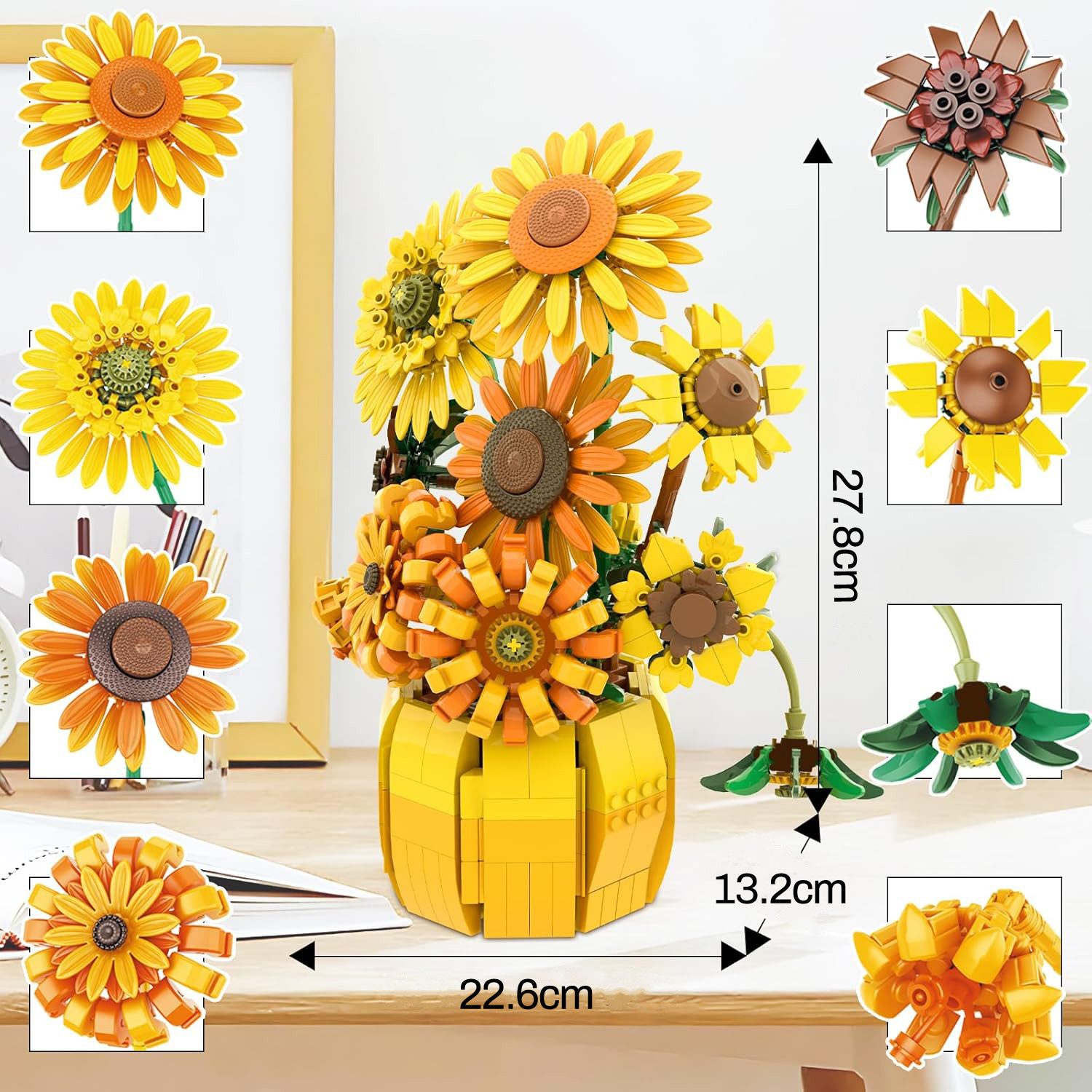 Esun Blumen Set für Erwachsene, Van Gogh Drucke Kunst Botanische Kollektion Spielbausteine, (SET, 1009 St., Komplettset), Sonnenblumen-Topf Strauß Pflanzen-Kits – Bild 4 von 5