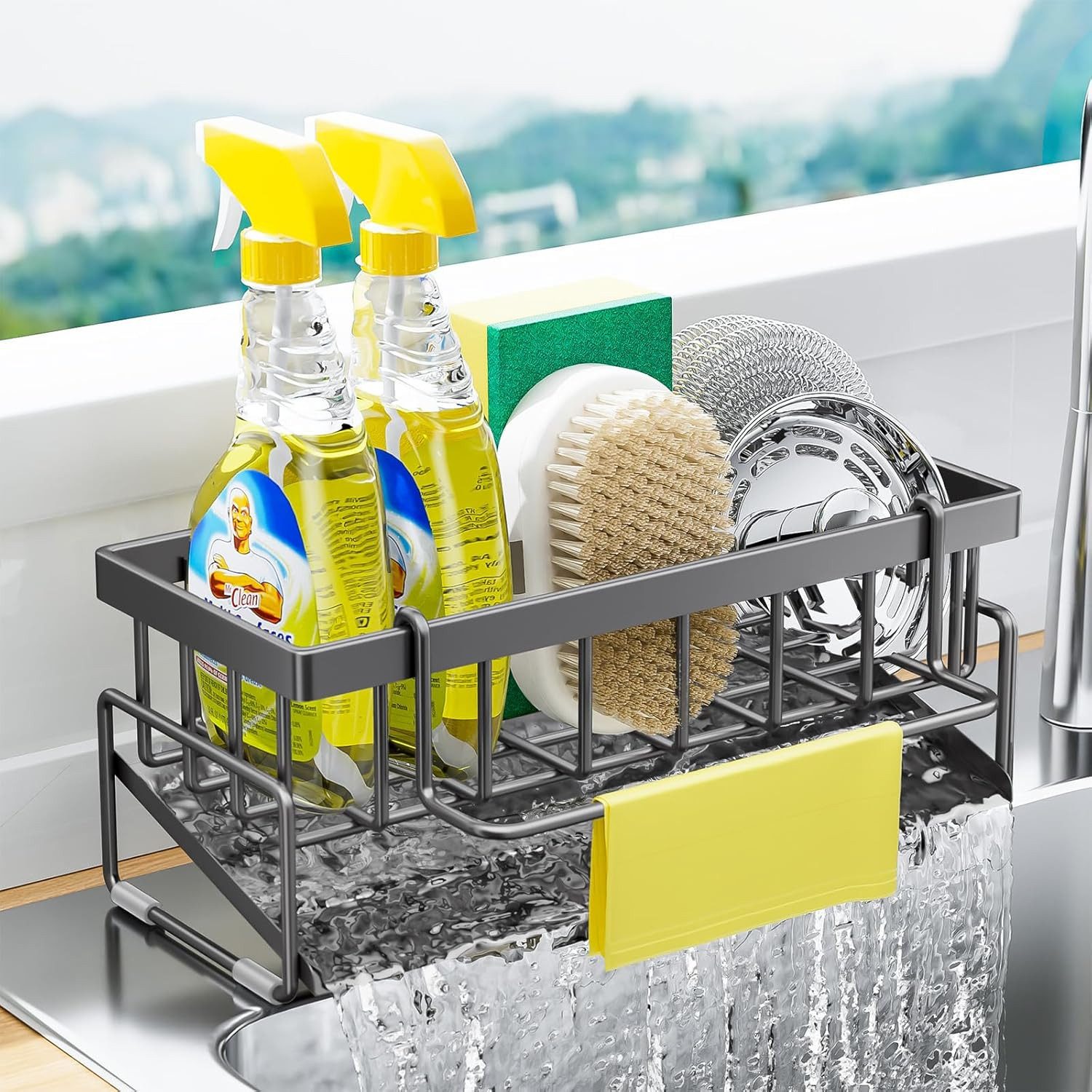 SURFOU Küchenorganizer-Set Spülbecken Organizer, wandmontiert ohne Bohren mit Ablaufrinne, Für Ordnung an der Spüle – Ihr praktischer spülbecken organizer