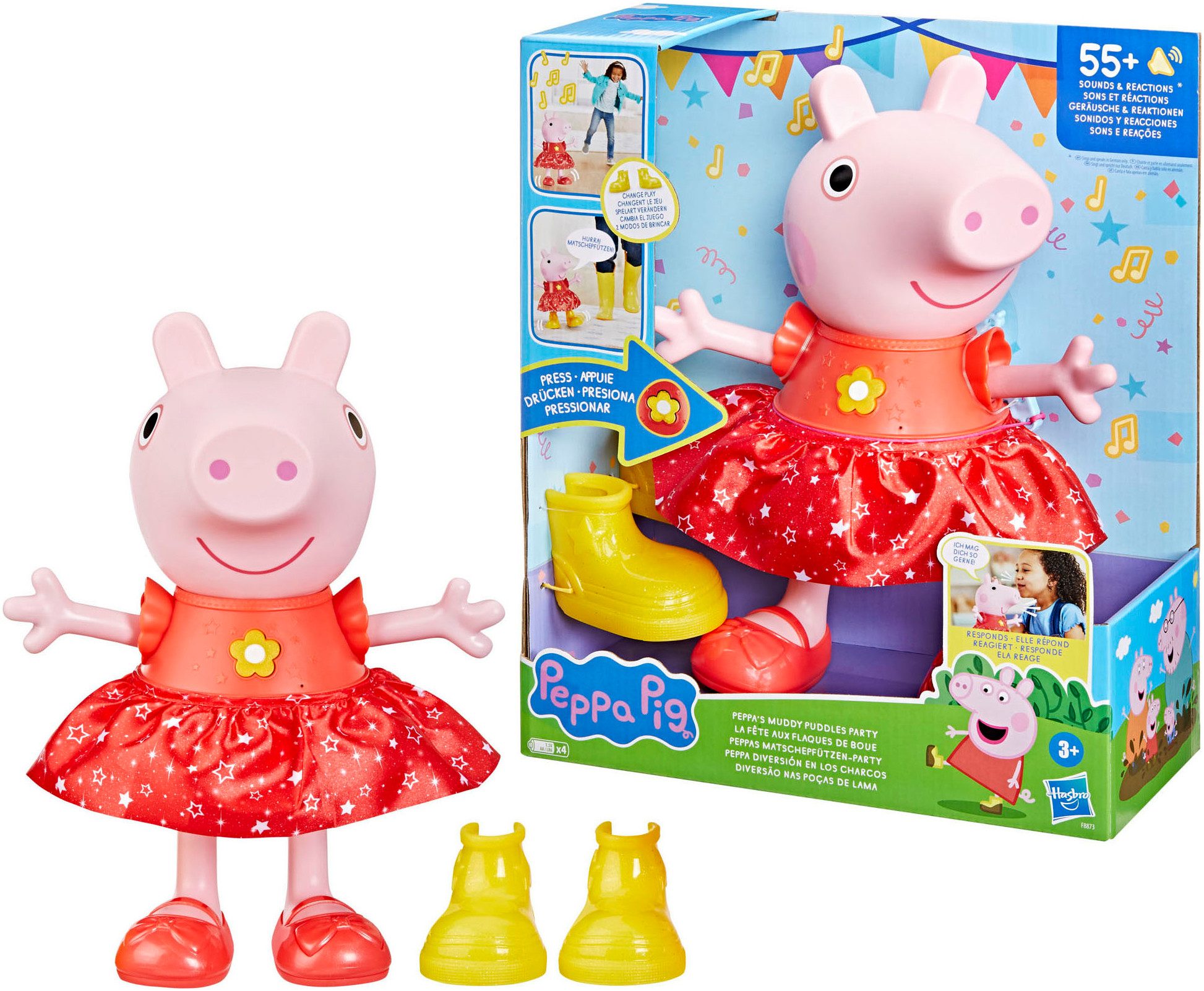 Hasbro Stehpuppe Peppa Pig, Peppas Matschepfützen-Party, mit Funktionen