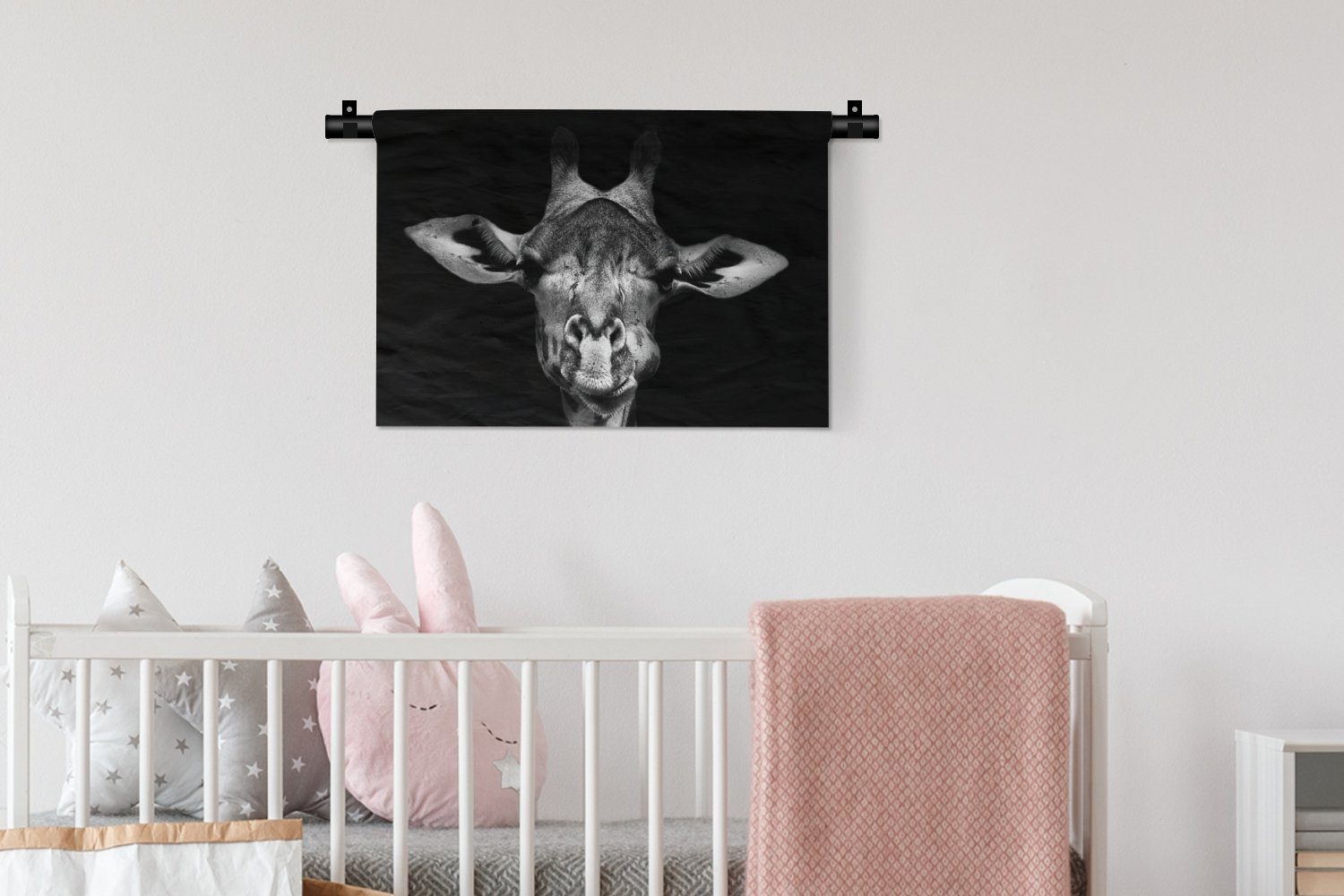 Wanddeko Kleid, MuchoWow Giraffe Tiere Schlafzimmer, Weiß, Wohnzimmer, - Wandbehang, - Wanddekoobjekt für Schwarz Porträt - Kinderzimmer -