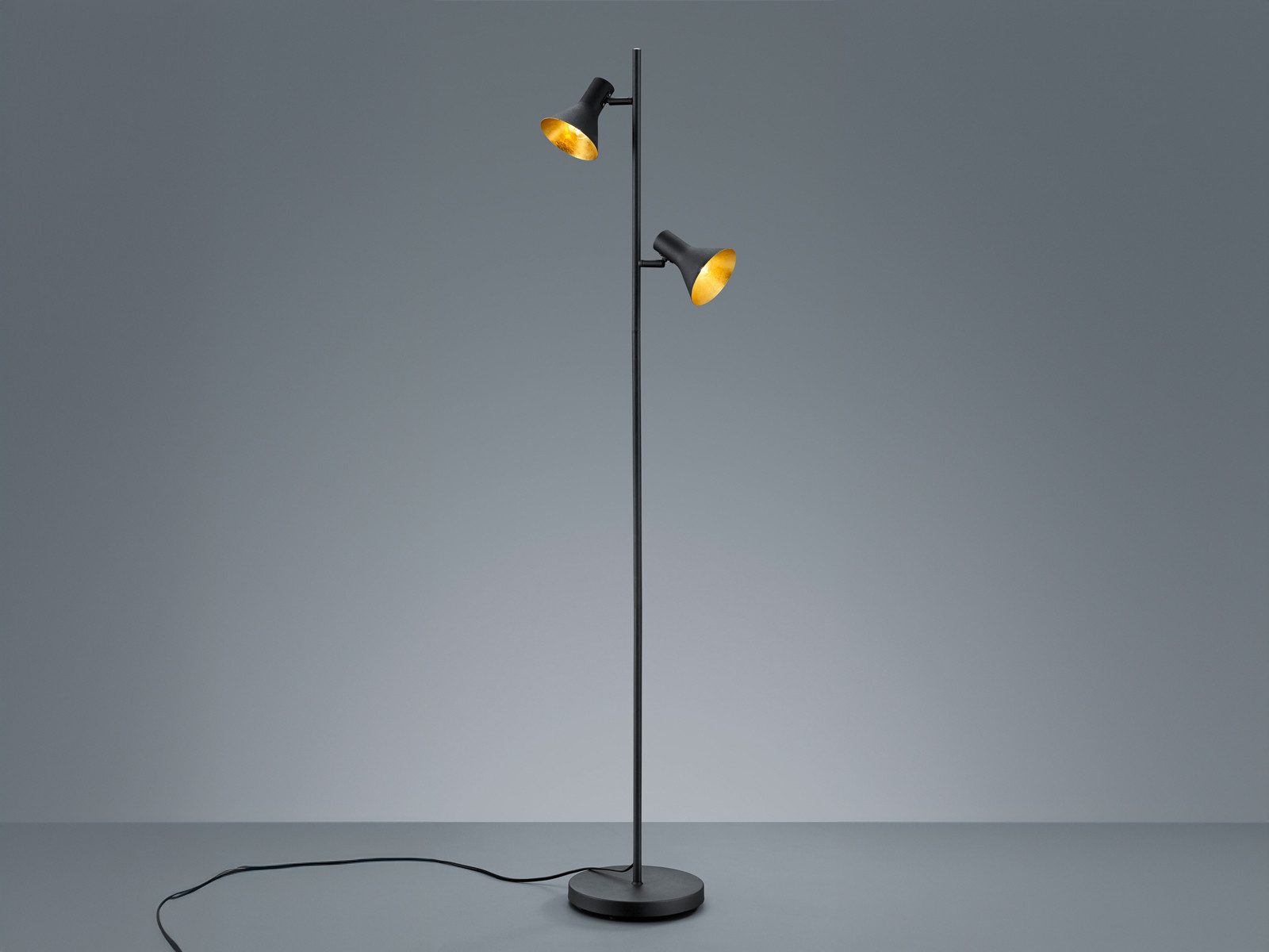 Reality Leuchten LED Stehlampe, Dimmfunktion, LED wechselbar, Warmweiß, Leselampe mehrflammig Industrial dimmbar Schwarz Gold-en Ecke, H 144cm