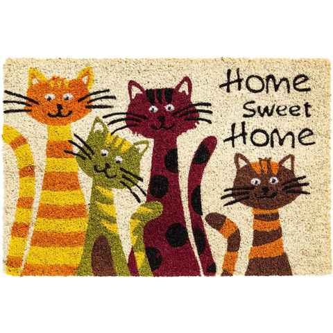 Fußmatte Kokosmatte Katzen Sweet Home Spruch als aussen Sauberlaufmatte, matches21 HOME & HOBBY, rechteckig, Höhe: 15 mm, Rutschfeste Kokos-Türmatte als Outdoor Schmutzfangmatte 40x60 cm