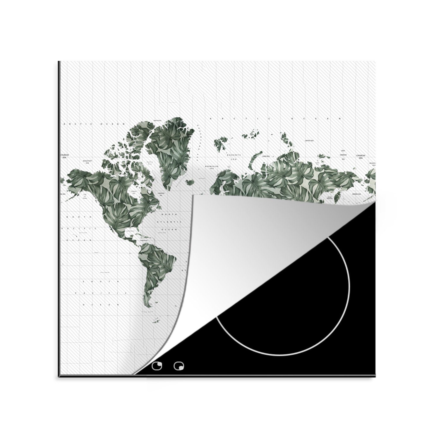 (1 Blätter, Ceranfeldabdeckung, 78x78 Herdblende-/Abdeckplatte Grün - Vinyl, für küche tlg), cm, Arbeitsplatte - MuchoWow Weltkarte