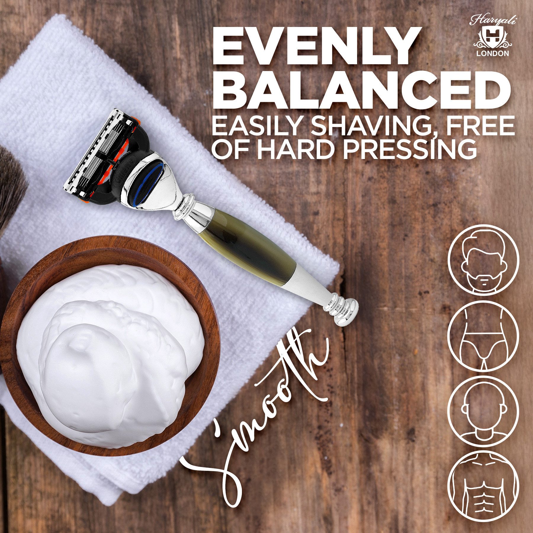 Haryali London Nassrasierer Fusion 5 Unisex-Rasierer, Gesichtsrasierer, Griff aus Hornimitat, Pack, Rasiermesser mit Klinge und Messing-Harz-Oberfläche, Abwaschbarer, rutschfester Griff. Passend für alle Fusion5 Rasierer.