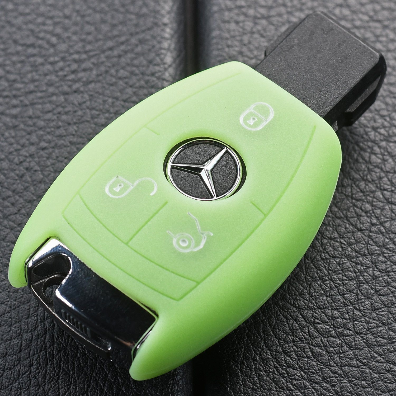 mt-key Schlüsseltasche Autoschlüssel Softcase Silikon Schutzhülle fluoreszierend Grün, für Mercedes Benz W212 S212 C207 A207 CLS CLA 117 W242 W246 W176 W221