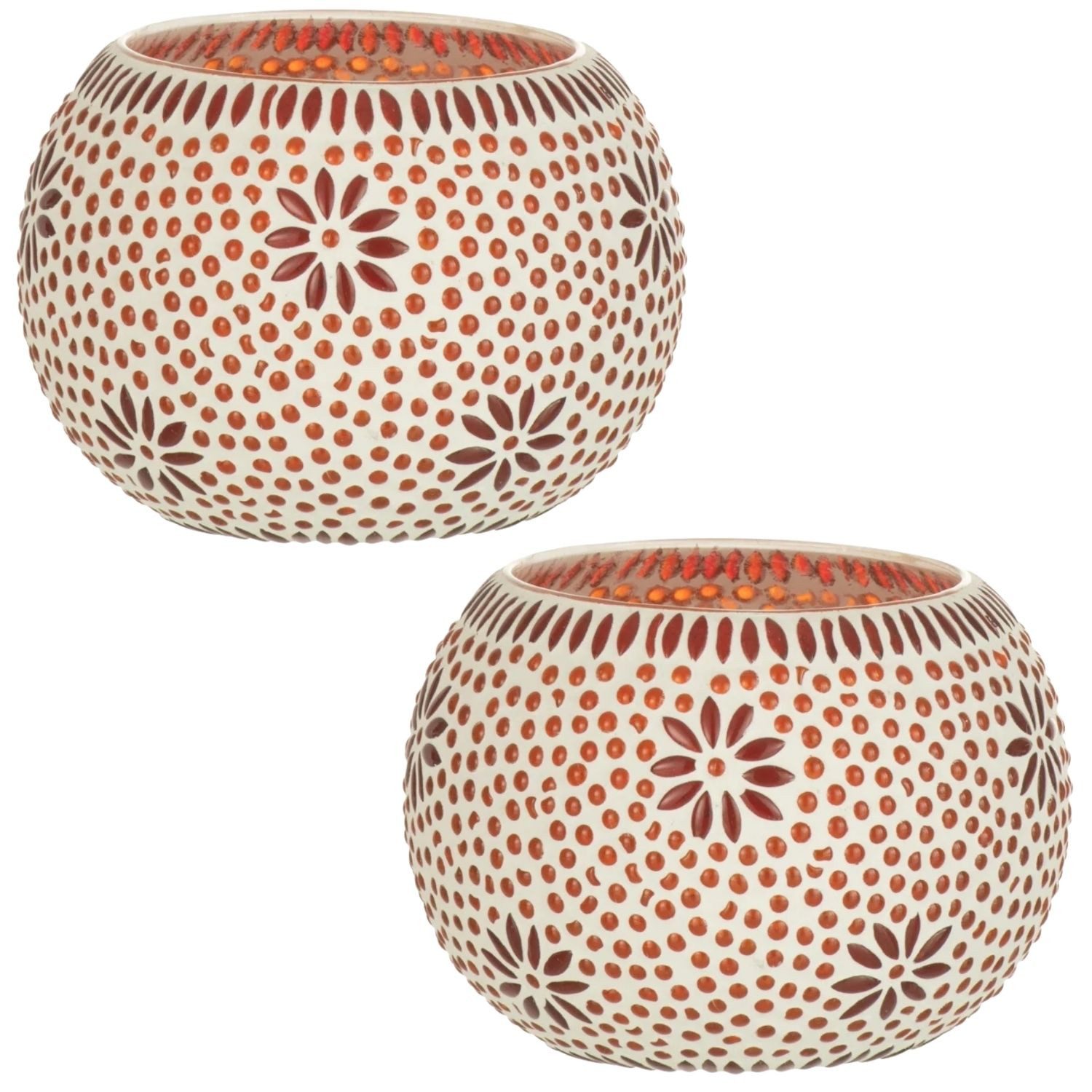 Marrakesch Orient & Mediterran Interior Teelichthalter 2er-Set Teelichthalter Bram, Glas Orange, für die Tischdeko, 13,5 cm (2 St), Handarbeit