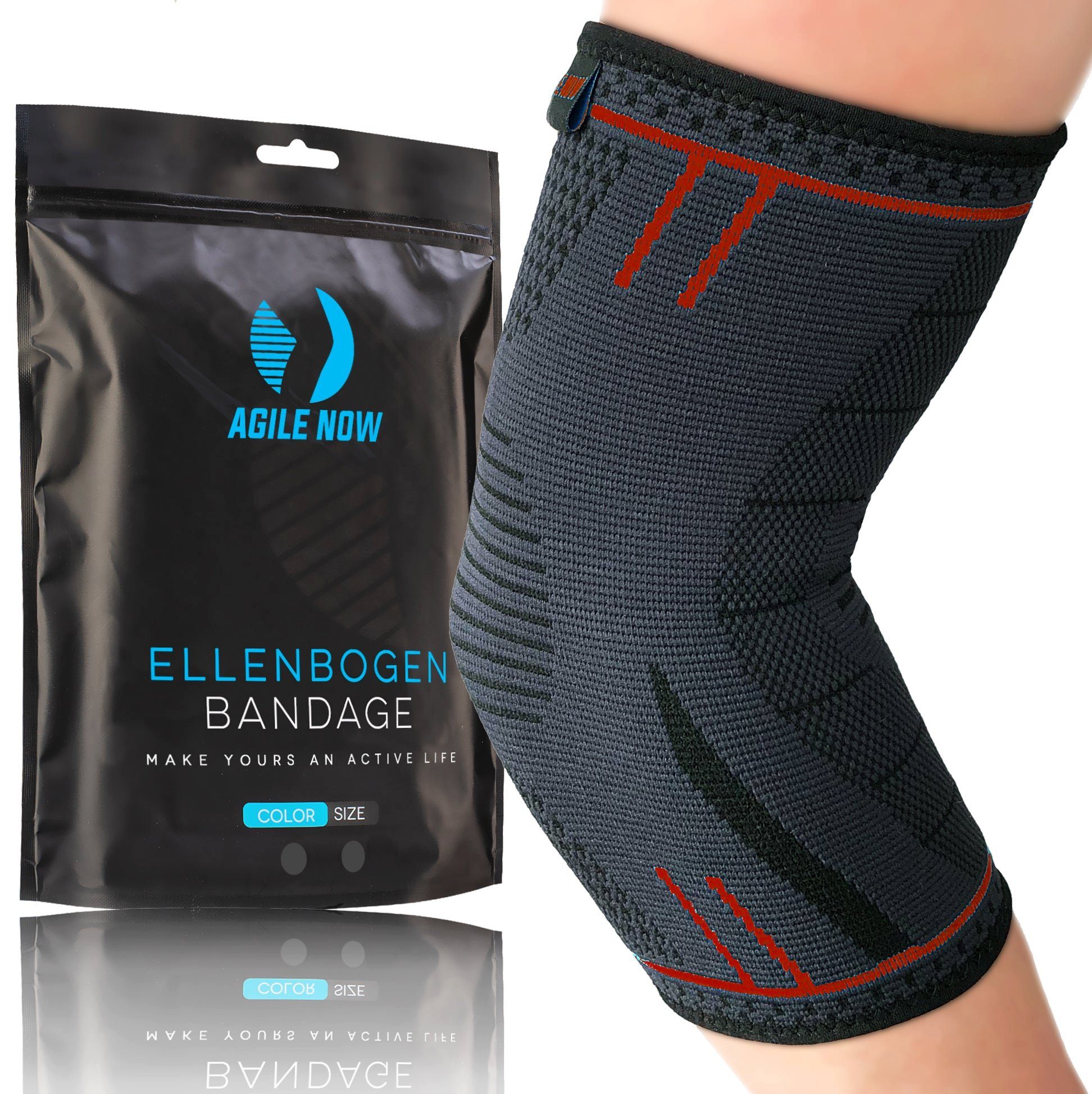 AGILE NOW Ellenbogenbandage L (Hochwertige Ellenbogenbandage Tennisarm), Atmungsaktiv & Rutschfest