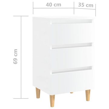 furnicato Nachttisch mit Massivholz-Beinen Hochglanz-Weiß 40x35x69 cm