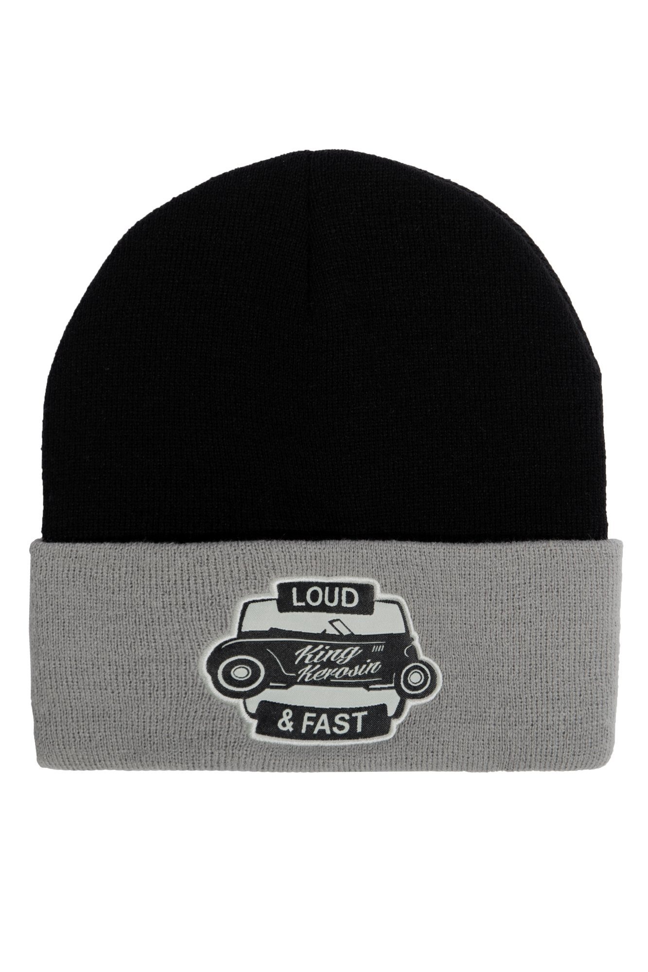 KingKerosin Strickmütze Loud & Fast Kontrast-Aufschlag günstig online kaufen