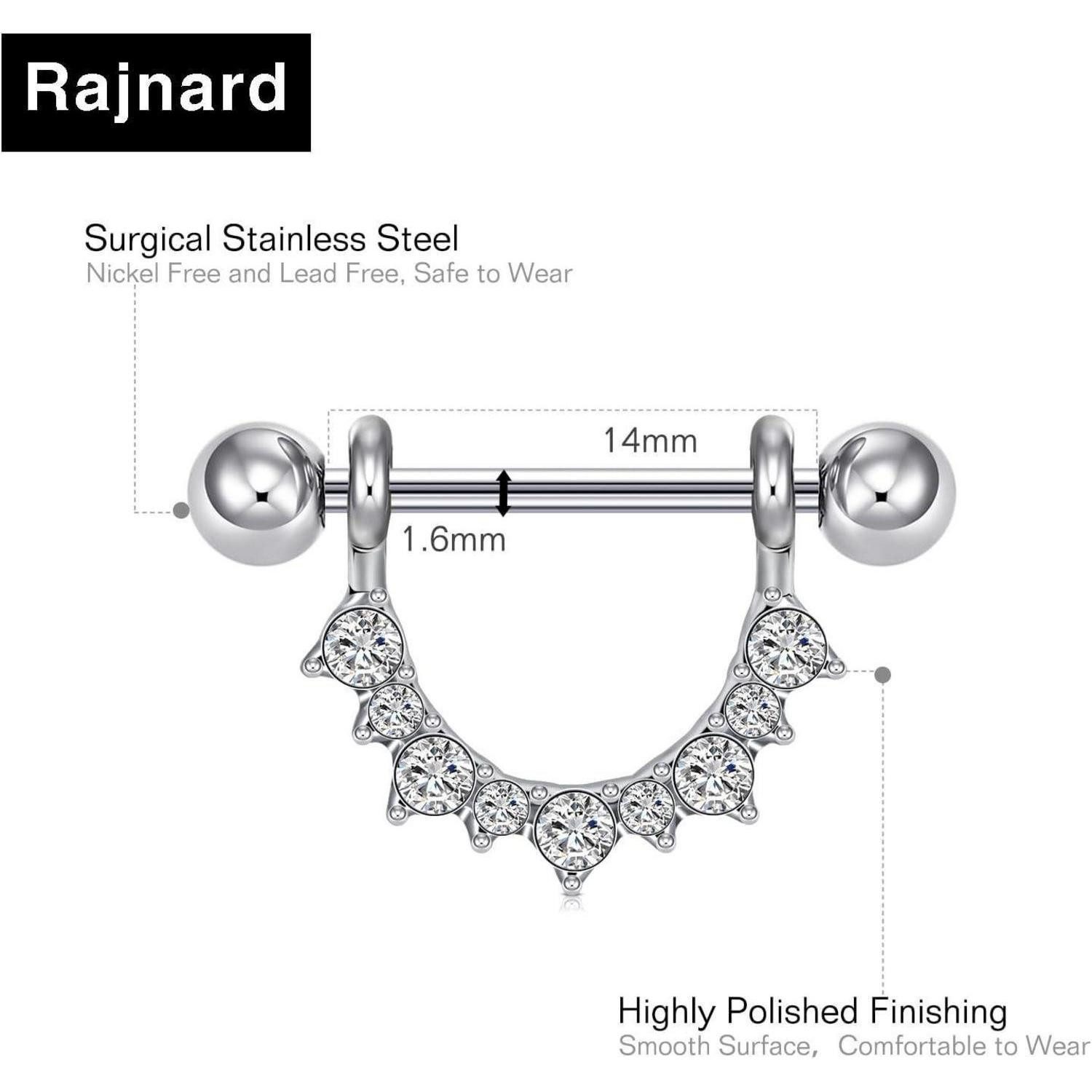 LuxusKollektion Brustwarzenpiercing Nippelpiercing Chirurgenstahl 14G 16mm Brustwarzenpiercing Silber