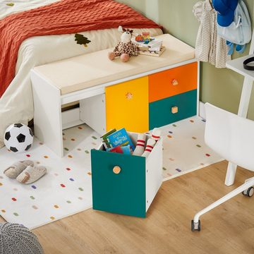 SoBuy Sitzbank KMB82, Kinder Spielzeugtruhe Schuhbank Spielzeug Aufbewahrungsbox mit Rollen