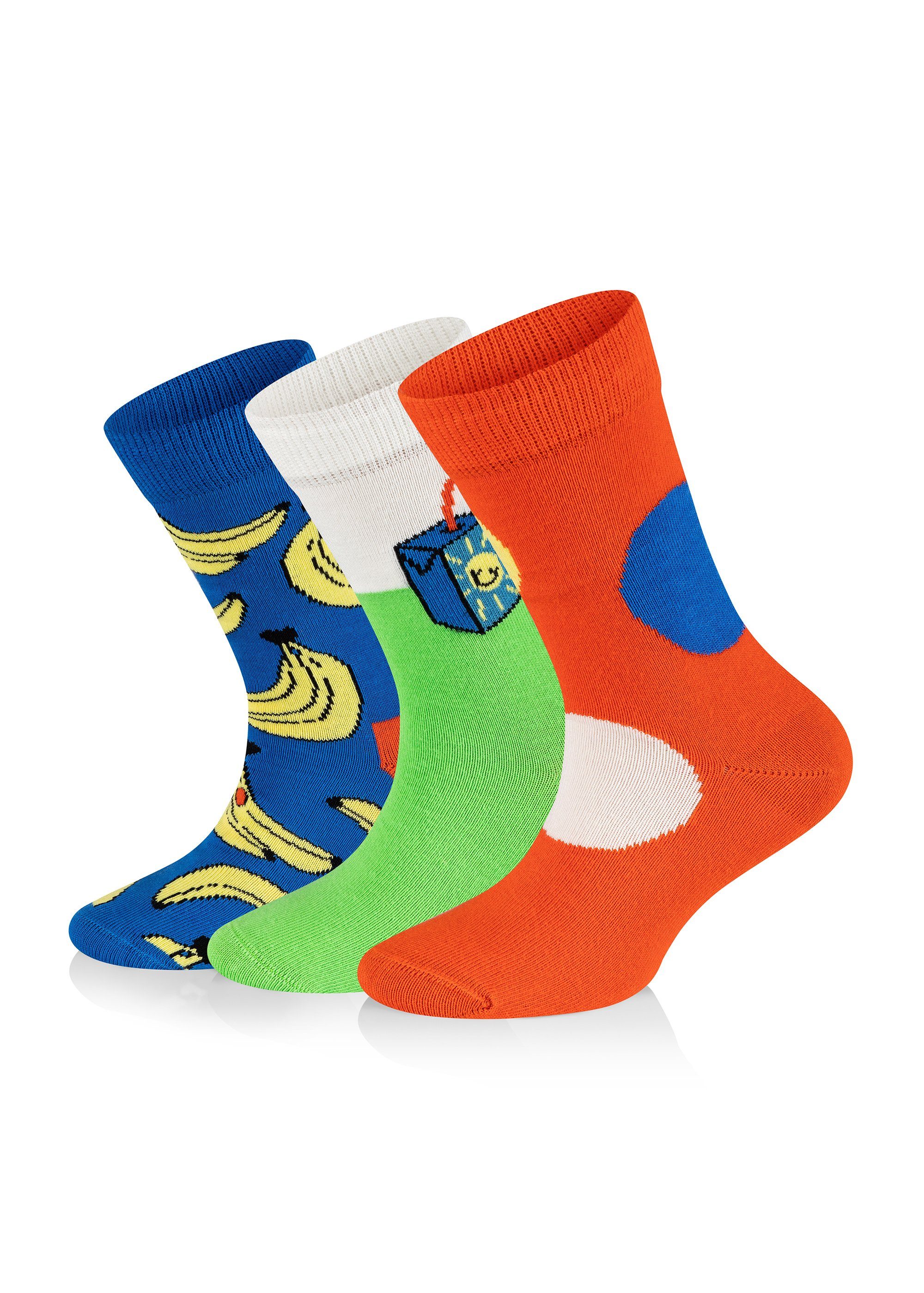 Happy Socks Basicsocken 3-Pack Kids Banana Sock aus nachhaltiger Baumwolle