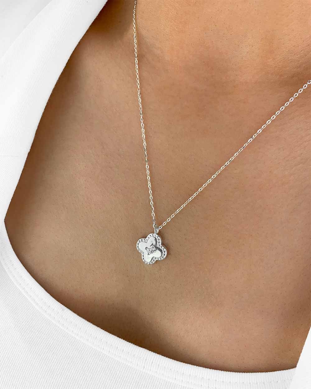 Kette mit Anhänger 'Madlen' Damen Halskette Silber 925 Clover Anhänger Vierpass Kette