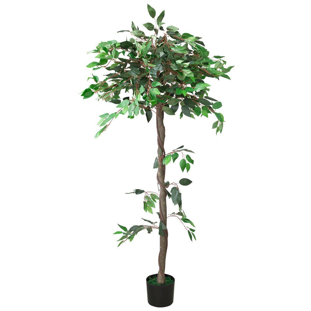 Kunstpflanze Ficus Benjamin Kunstpflanze Künstliche Pflanze mit Echtholz 160 cm Decovego, Decovego