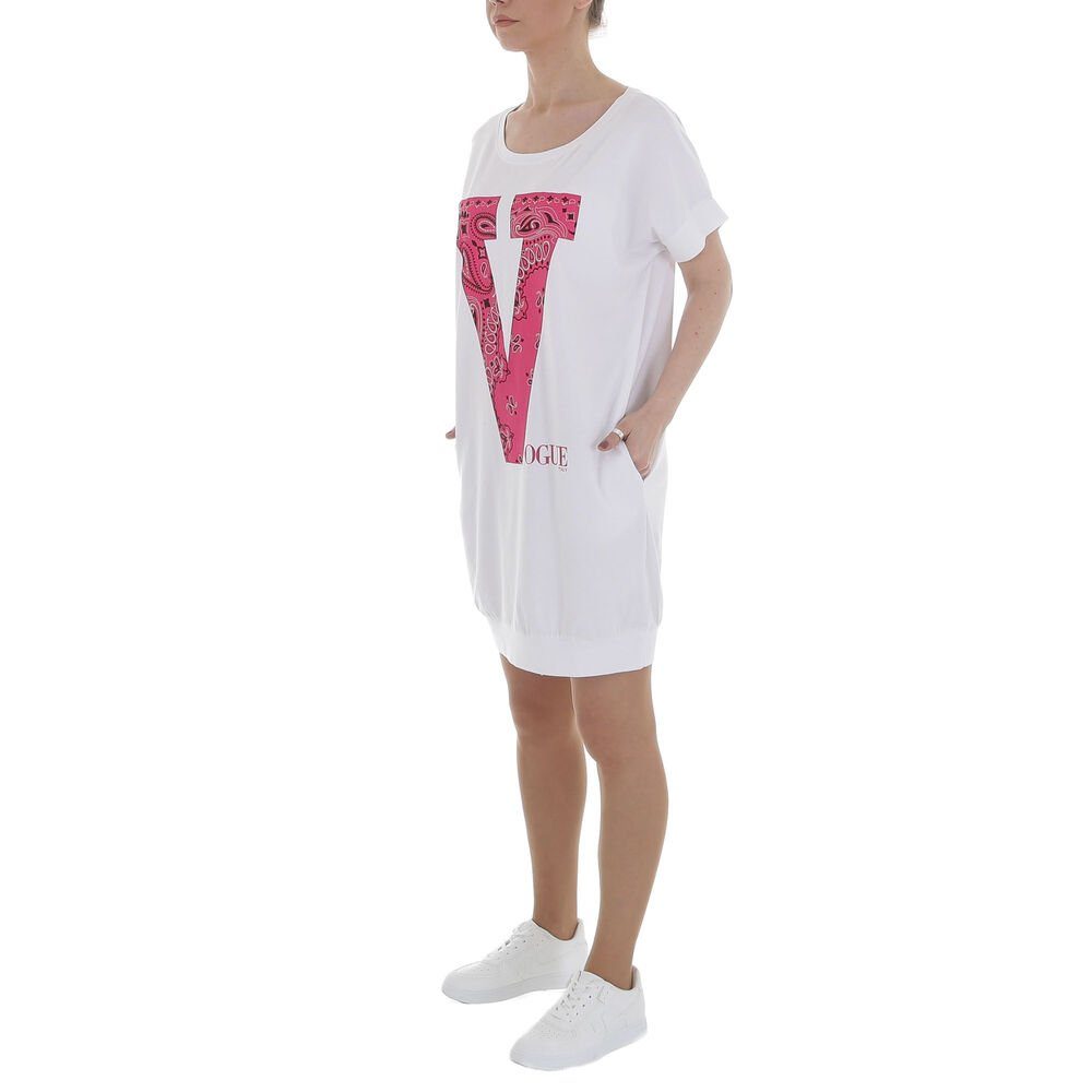 Tunikakleid Textprint Sommerkleid Ital-Design Weiß Damen Freizeit Stretch in