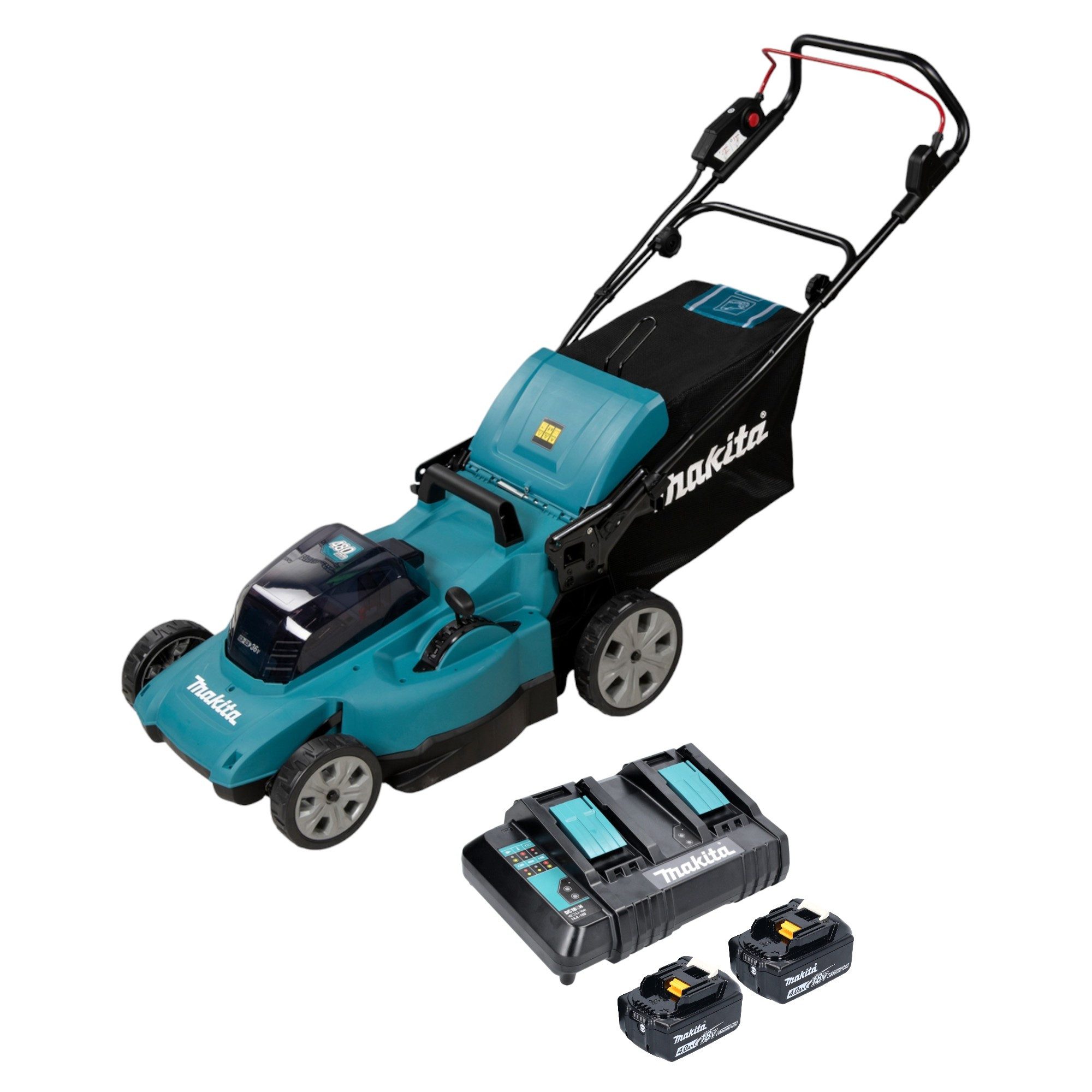 Makita Akkurasenmäher DLM 480 CM2 Akku Rasenmäher 36 V (2x 18 V) 48 cm 62 l + 2x Akku 4,0