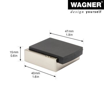 WAGNER design yourself Türstopper Boden- & Wand-Türstopper SCREW OR GLUE / Schrauben oder Kleben - 47 x 40 x 13 mm, Metall gebürstet, Edelstahloptik, Puffer thermoplastischer Kautschuk, weiß, Designpreis