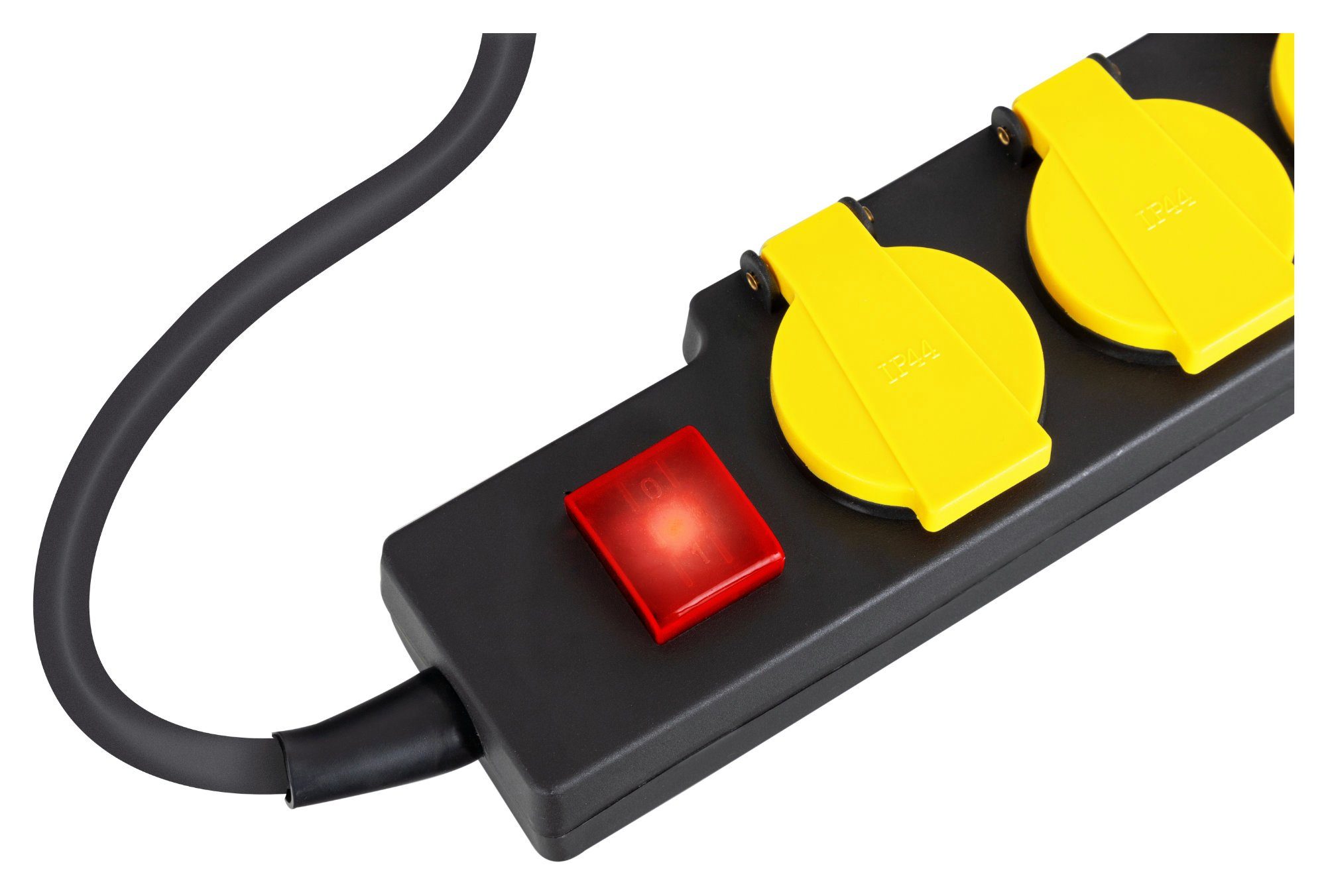 Stagecaptain 6-fach (Ein- / Ausschalter) Garten-Steckdosen Steckdosenleiste 6-fach (Fremdkörper- und spritzwassergeschützt, Schutzklasse IP44, Kabellänge 1,5 m), mit Klappendeckel, staub- und spritzwassergeschützt