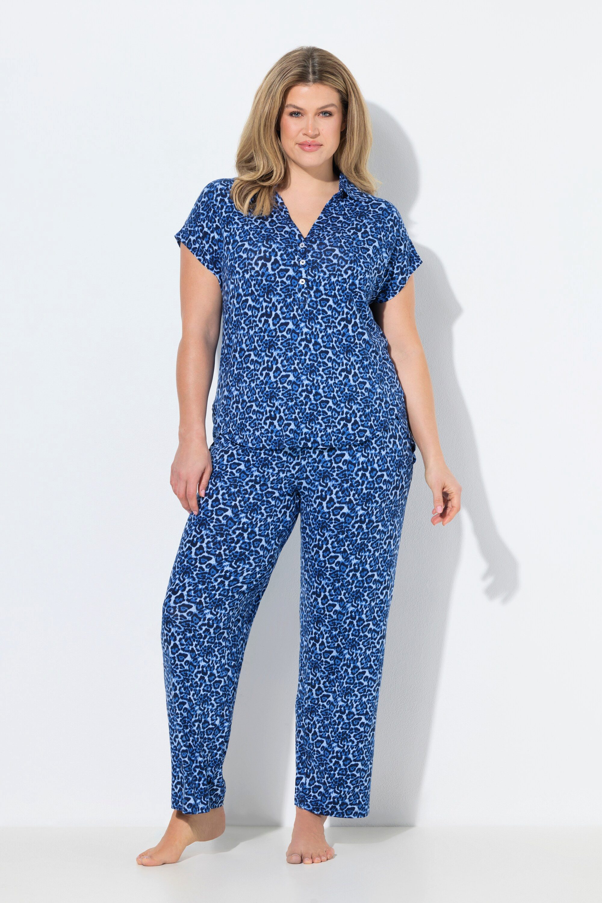 Pyjama Pyjama Leomuster Hemdkragen Halbarm