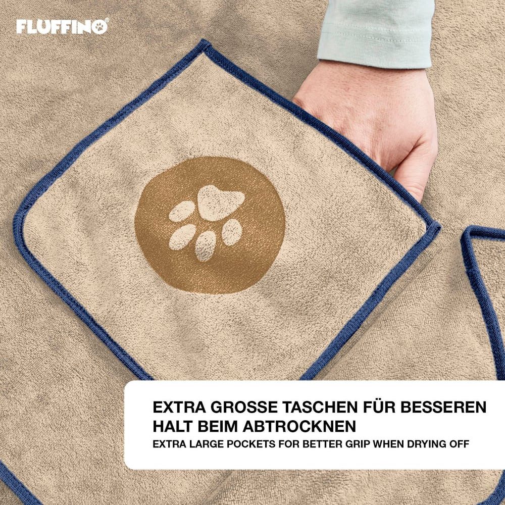 FLUFFINO® Hundehandtuch Mikrofaser 2er-Pack 90x50cm Beige & Blau, FLUFFINO Hundehandtuch (2er-Pack) dog towel (2-pack) – Bild 4 von 5