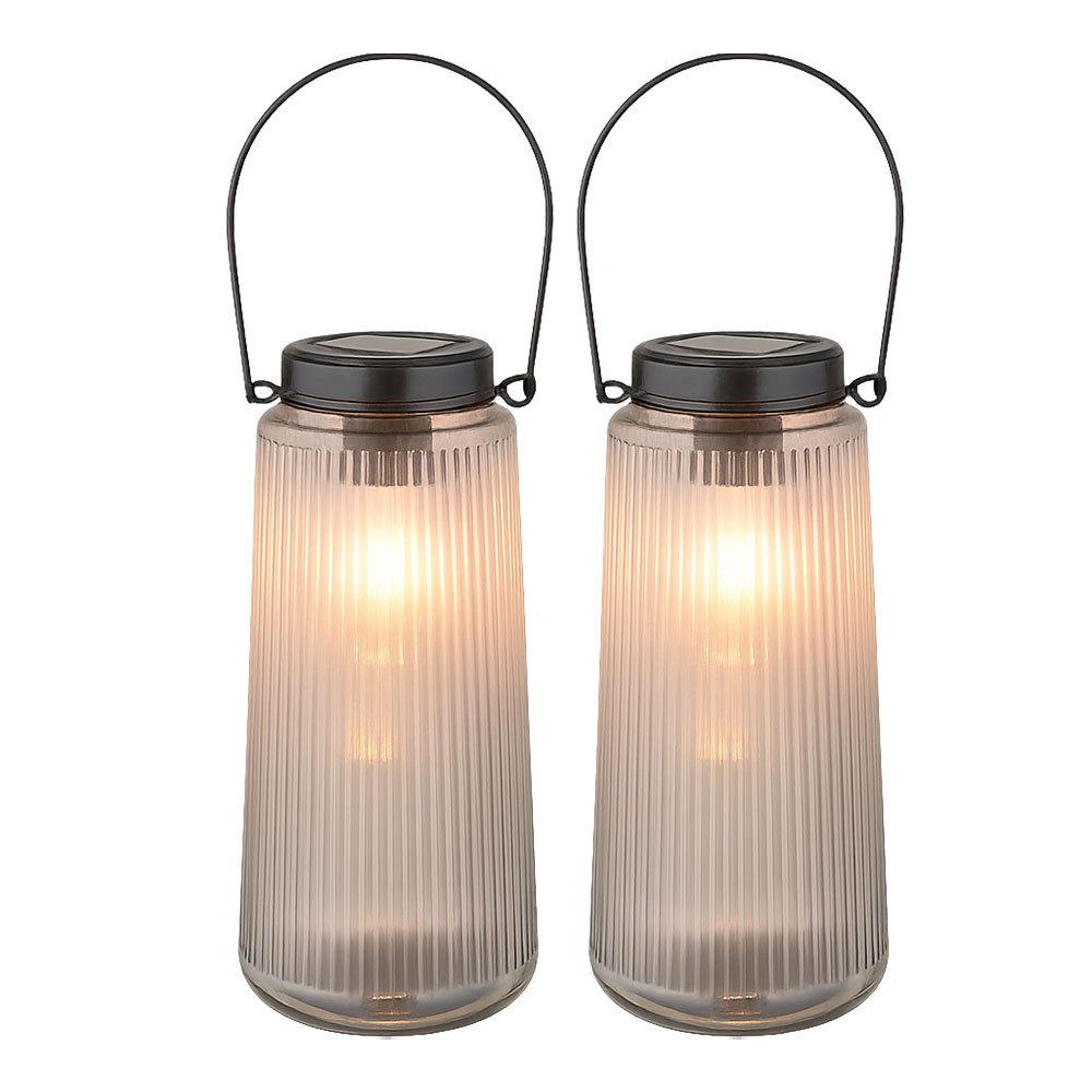 GLOBO LIGHTING LED Solarleuchte, LED-Leuchtmittel fest verbaut, Warmweiß, Solarlampe Außenleuchte Gartendeko LED Laterne Balkonleuchte 2x