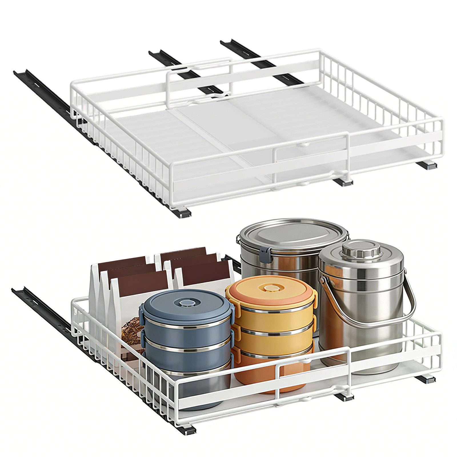 JEOBEST Küchenorganizer-Set Ausziehbare Schublade Küche, Küchenschrank Organizer, (2 Stück Teleskopschublade, L 31-49&32-51)
