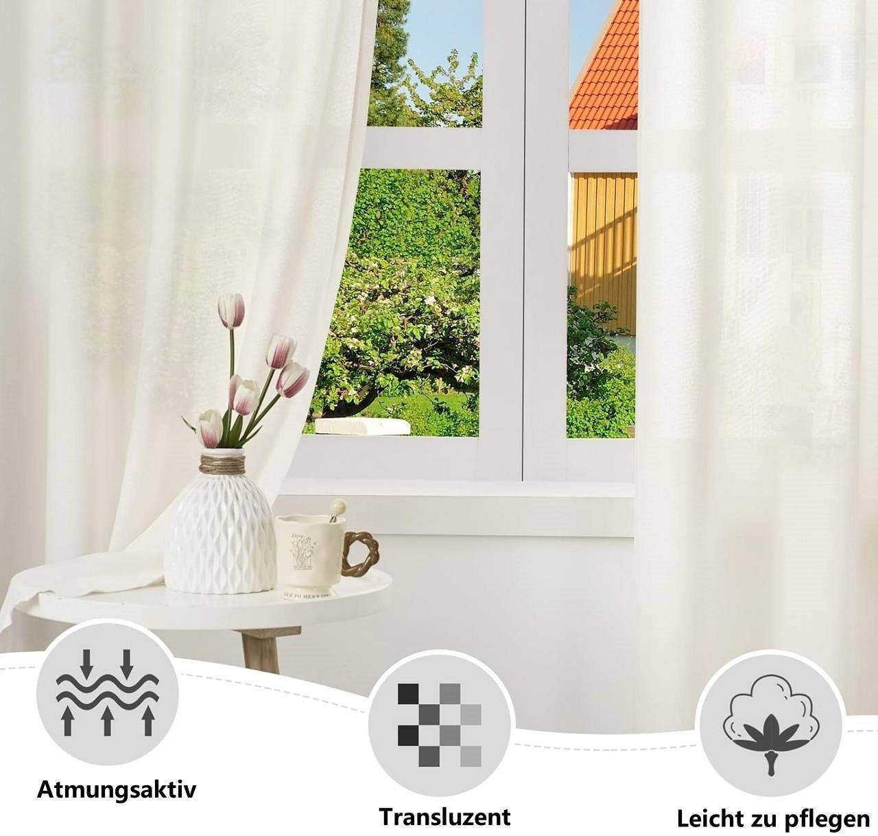 Woltu Gardine (1 St), Ösen, halbtransparent, Vorhänge Leinenoptik