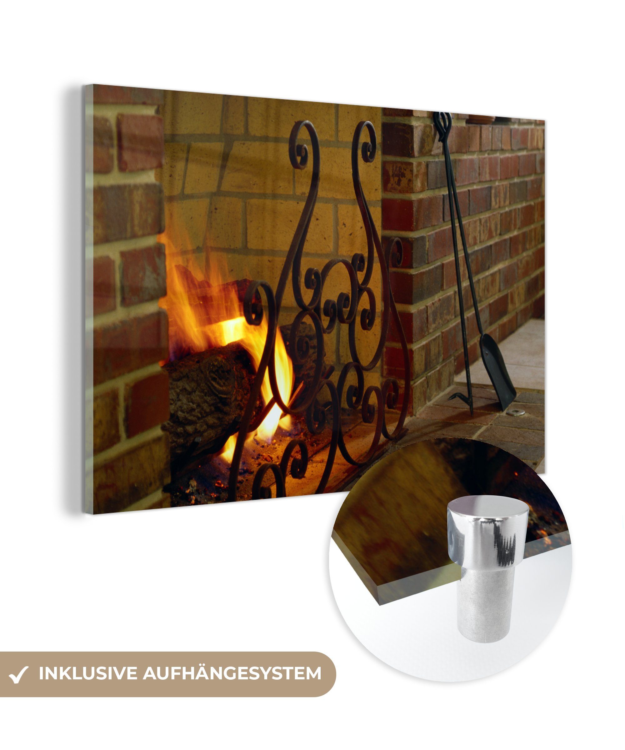 MuchoWow Acrylglasbild Feuer im Kamin, (1 St), Acrylglasbilder Wohnzimmer & Schlafzimmer