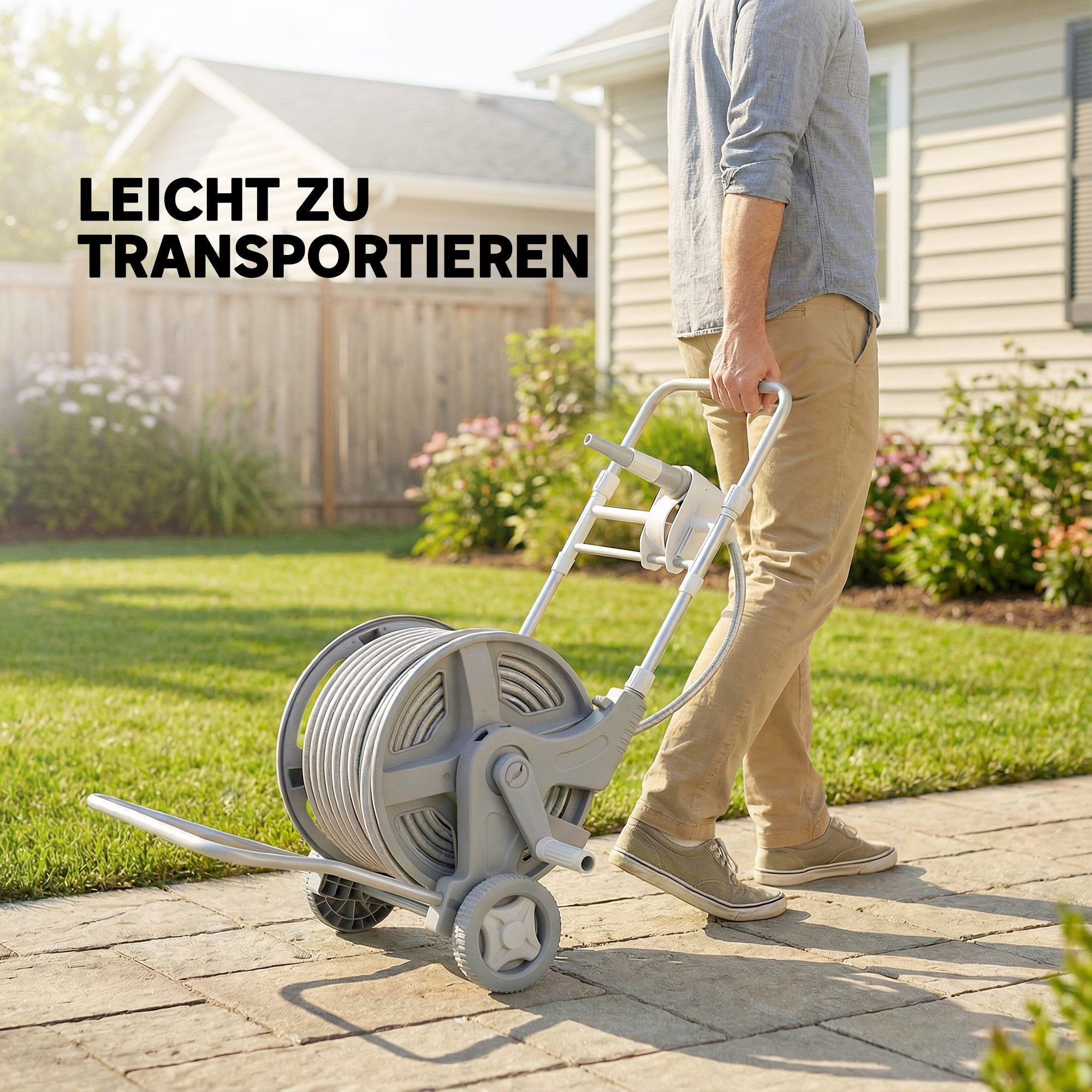 Outsunny Schlauchtrommel Schlauchwagen 45 m mit 2 Sprühmustern, Wasserhahnadapter, (Gartenschlauchwagen, 1-tlg., Schlauchwagen), für Garten Balkon, 45 x 44 x 78 – Bild 5 von 5