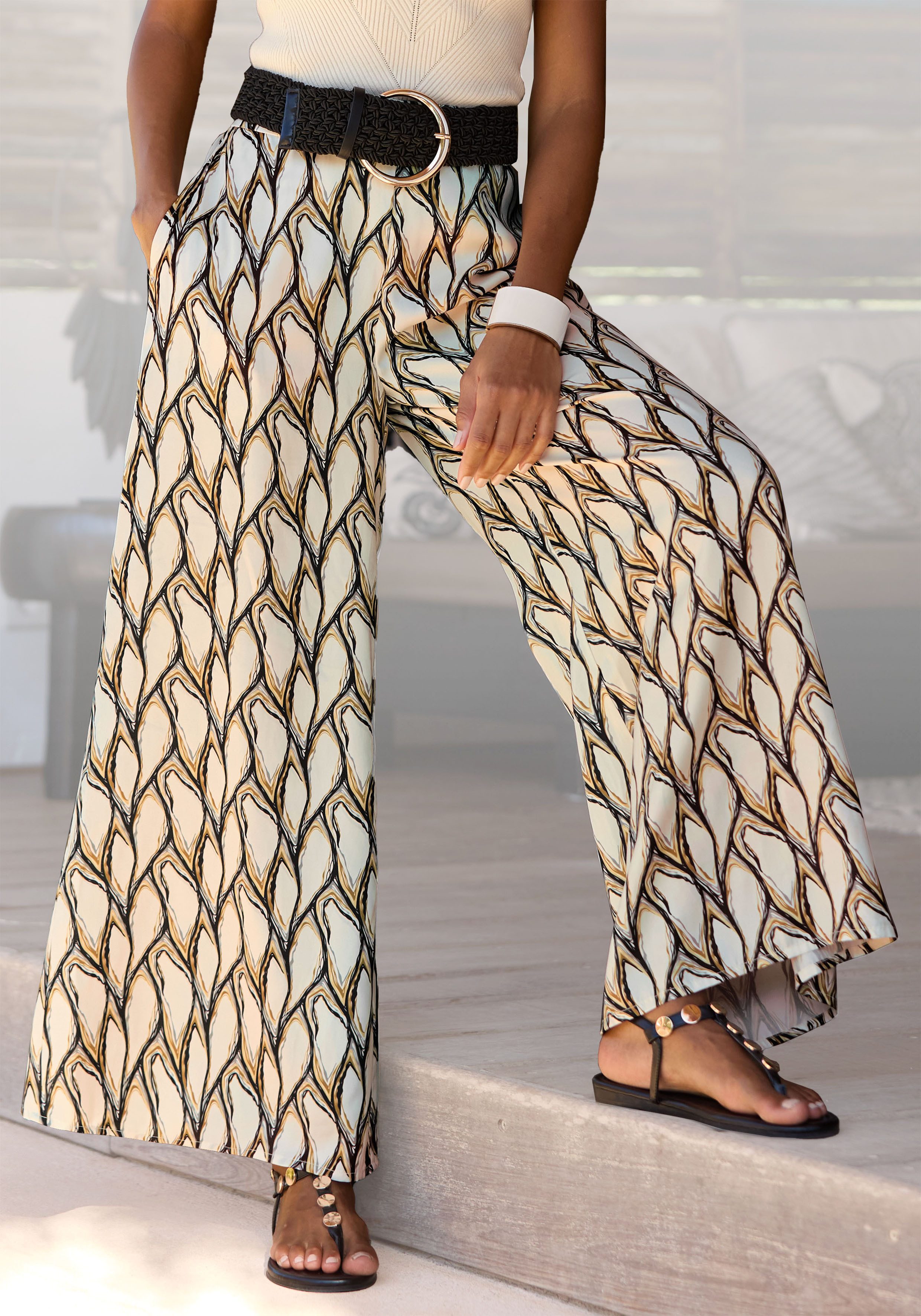 LASCANA Webhose aus leichter Satinqualität, weite Palazzohose mit Taschen, günstig online kaufen