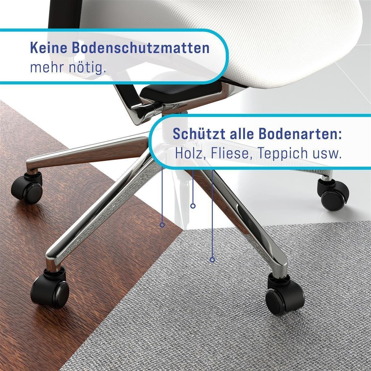 Vendix Stuhlrolle 5x Hartbodenrollen 11mm / 10mm mit PVC Überzug -leise und günstig online kaufen