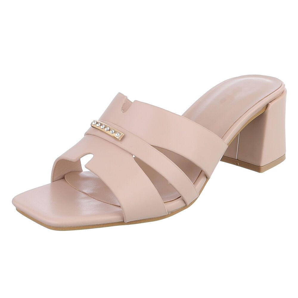 Ital-Design Damen Sandale mit Blockabsatz und Schmuckdetail Pantolette (91970796) Blockabsatz Sandalen & Sandaletten in Beige