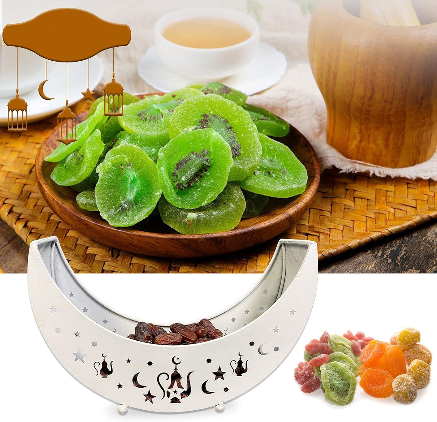 Jormftte Tablett Muslim Deko Form Tablett,für Eid Weiß4 Gold, Tray,Moon Home Star Food