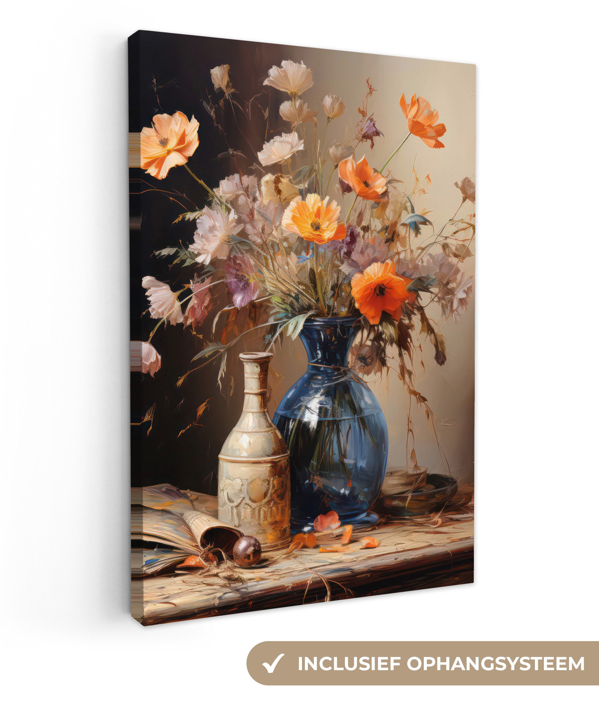 OneMillionCanvasses® Leinwandbild Blumenstrauß - Blumen - Ölfarbe - Stillleben - Pastell, Fotodruck (1 St), Leinwand Canvas Wandbild, Wanddekoration 20x30 cm