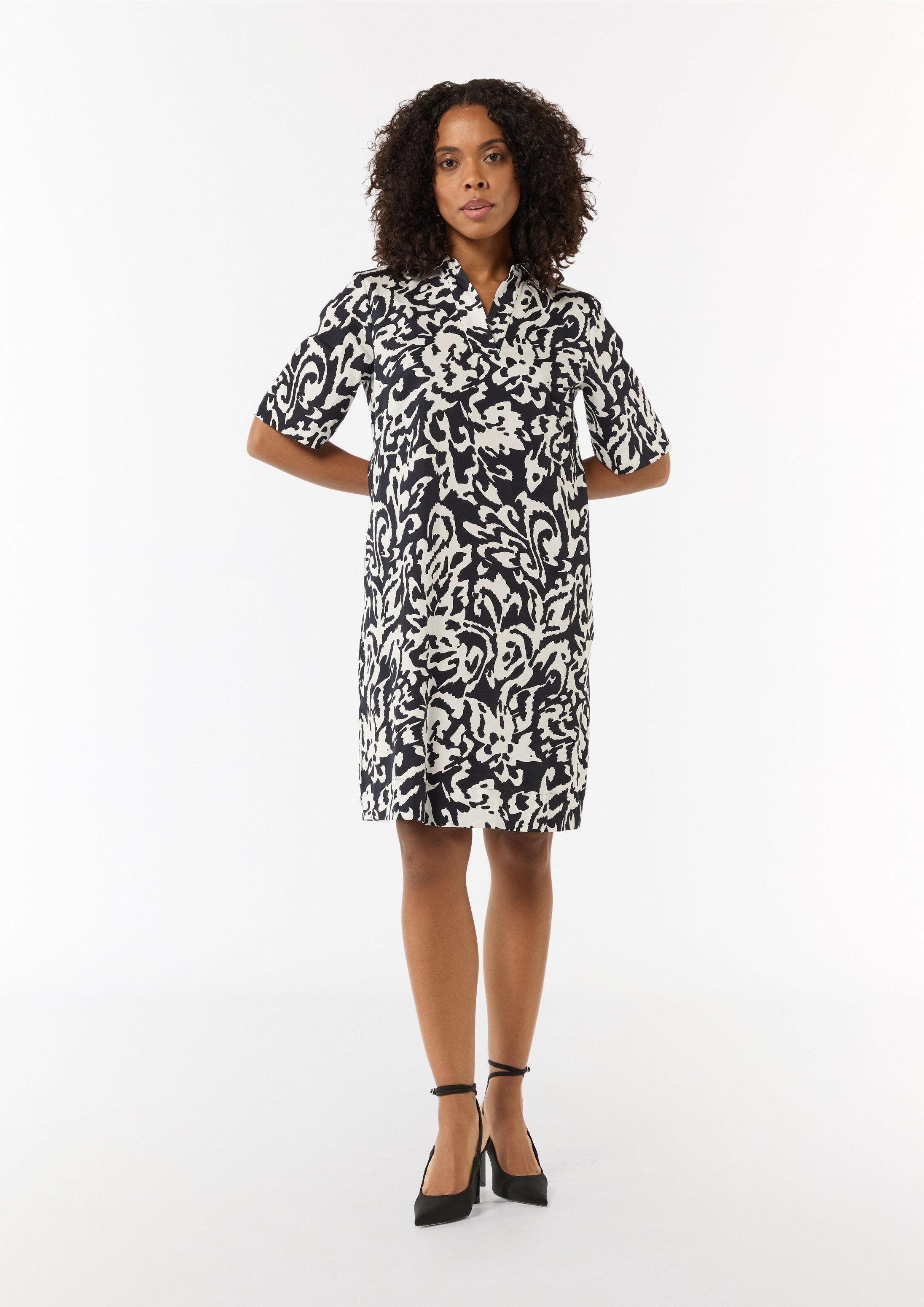 comma Minikleid Kleid Baumwoll-Kleid mit Hemdkragen und All-over-Print